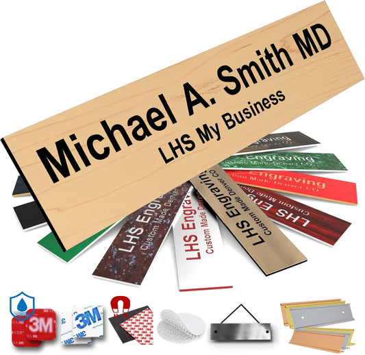 Engraved Name Plates for Door Sign Personalized Cashew Plastic Plaque with Black Letters - Made in USA 2x4 N6