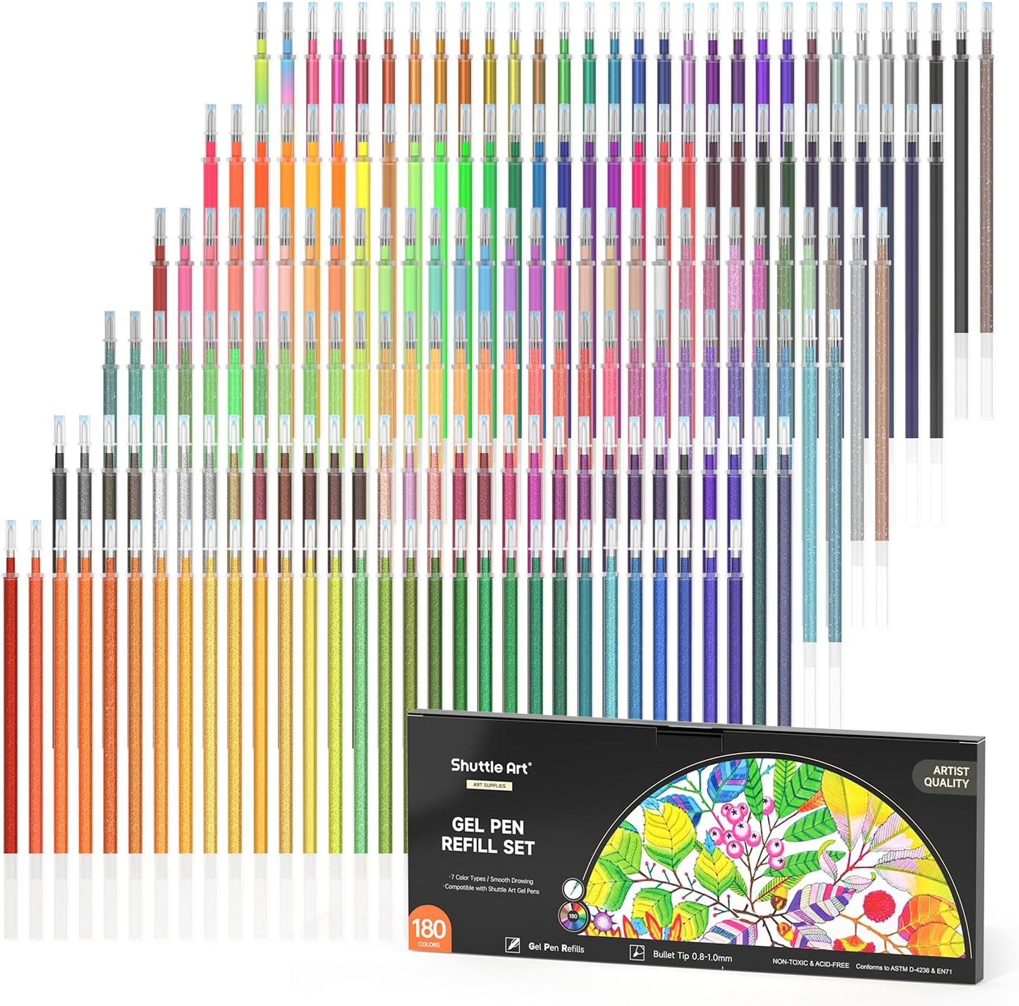 Gel Pen Refills, Shuttle Art 180 Colors (No Duplicates) Gel Pen Refills, 7 Color Types for Kids Adults Coloring Books Drawing Doodling Crafts Scrapbooking Journaling