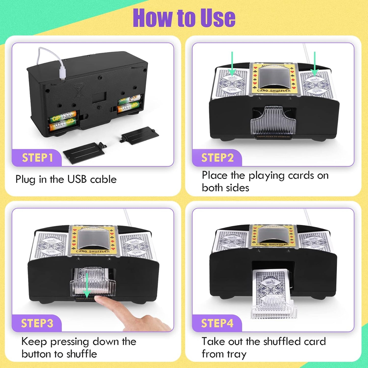 Card Shuffler 2 Deck, USB-C/Battery-Powered Automatic Playing Card Shuffler for UNO Poker Home Card Games
