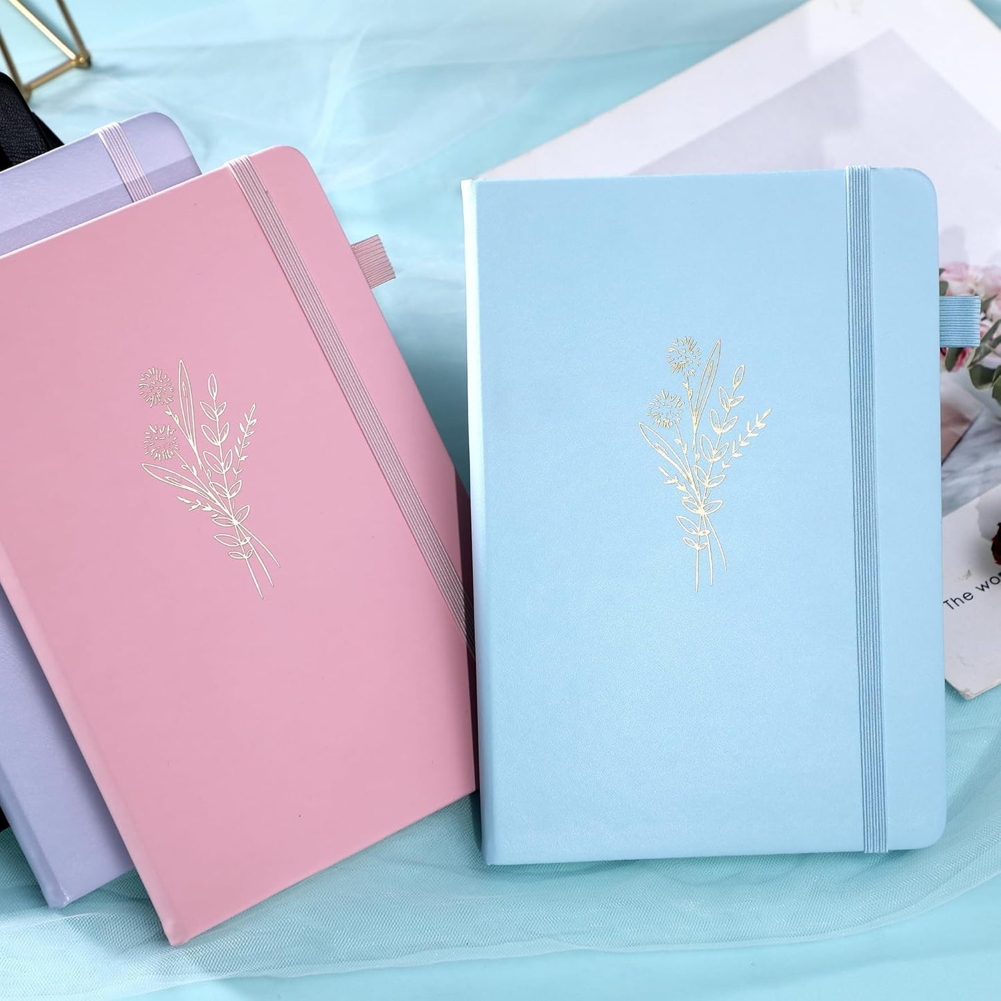 MINICAGIE 3 Pack Lined Journal Notebook for Women Cute Leather Journals for Writing Aesthetic Floral Diary 192 Pages A5 Hardcover Journaling Notebooks with Pen Loop, Blue, Pink, Purple