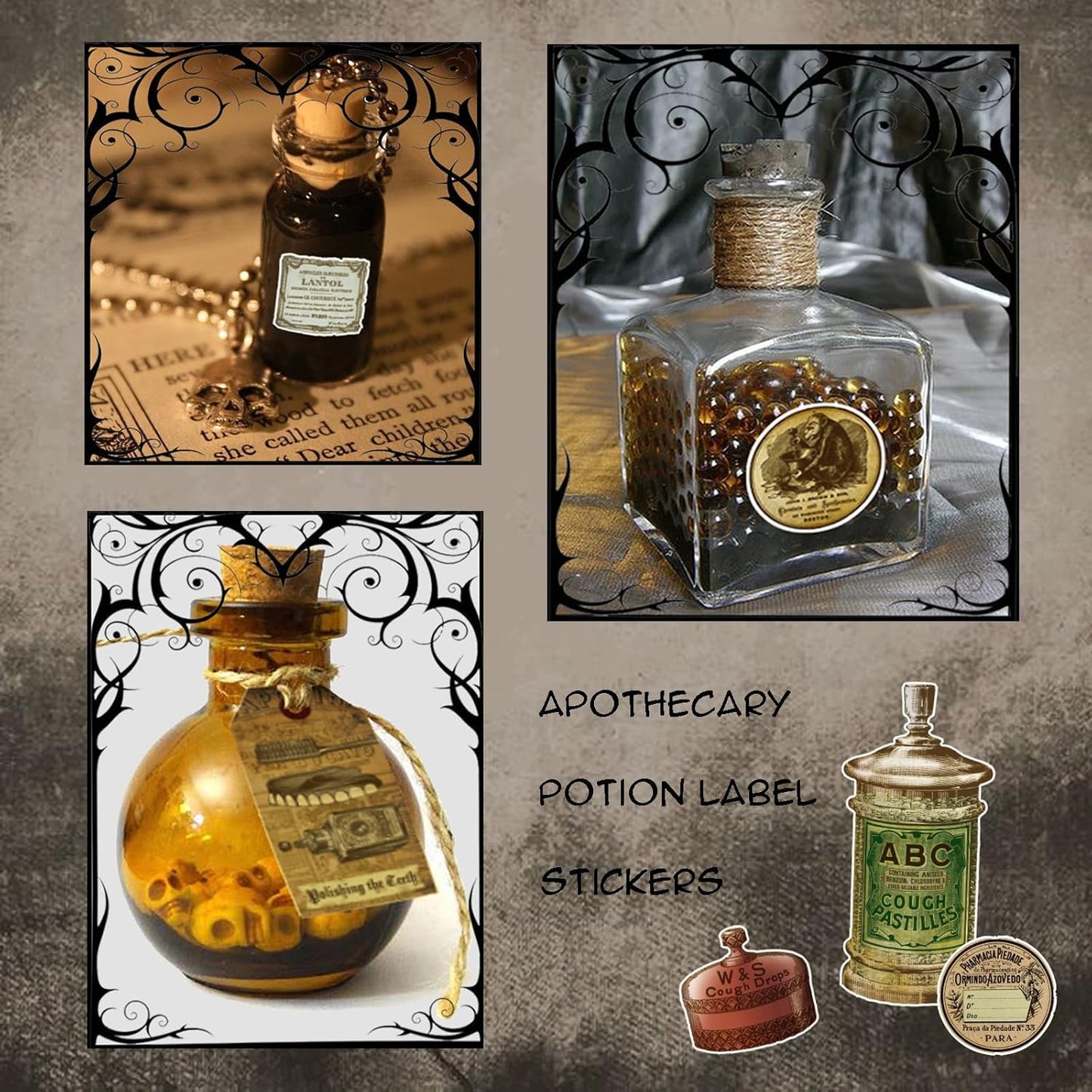 Prstincol 120 Pcs Vintage Apothecary Potion Label Stickers for Journaling, Dark Aesthetic Scrapbook Supplies Ephemera for Junk Journal Bullet Journal DIY Crafts Album Collage