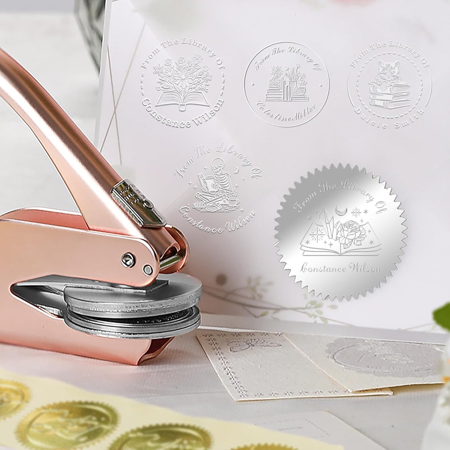 Book Embosser Custom Embosser Stamp with Your Name or Design Personalized Library Embosser Stamp Customized Books Business Cards Paper Documents Notebooks etc. (03)