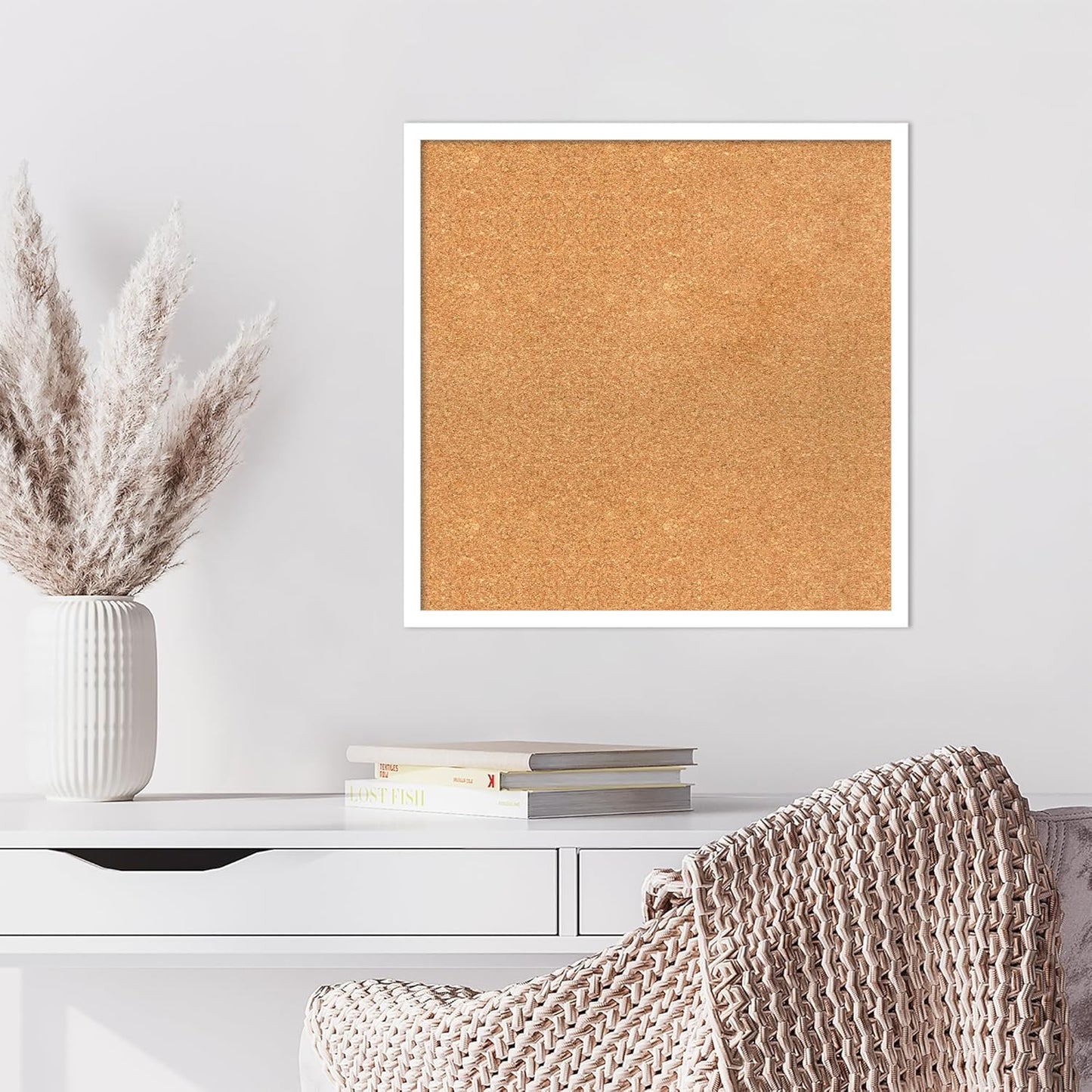 Amanti Art Natural Cork Board for Wall, 23x23 Vision Board with White Frame, Medium Corkboard Office Decor for Home Organization, Modern Corkboard Pinboard to Display Items for Home Organization in