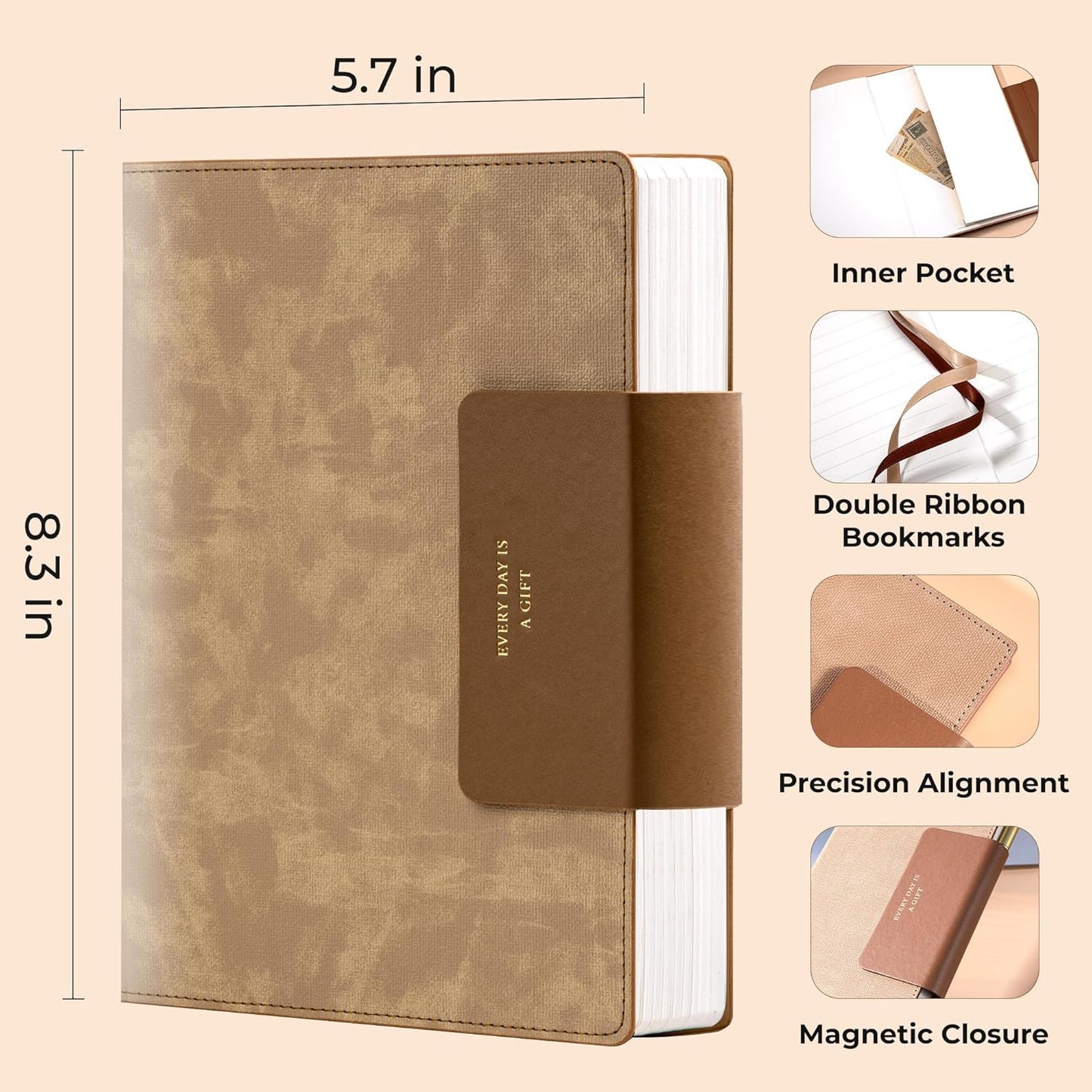 MINICAGIE Lined Leather Journals for Writing A5 Journaling Notebooks with 100 GSM Thick Paper Journal Notebook for Men & Women with Buckle Closure,Work Travel Note Taking Diary, 5.7" x 8.3", Brown