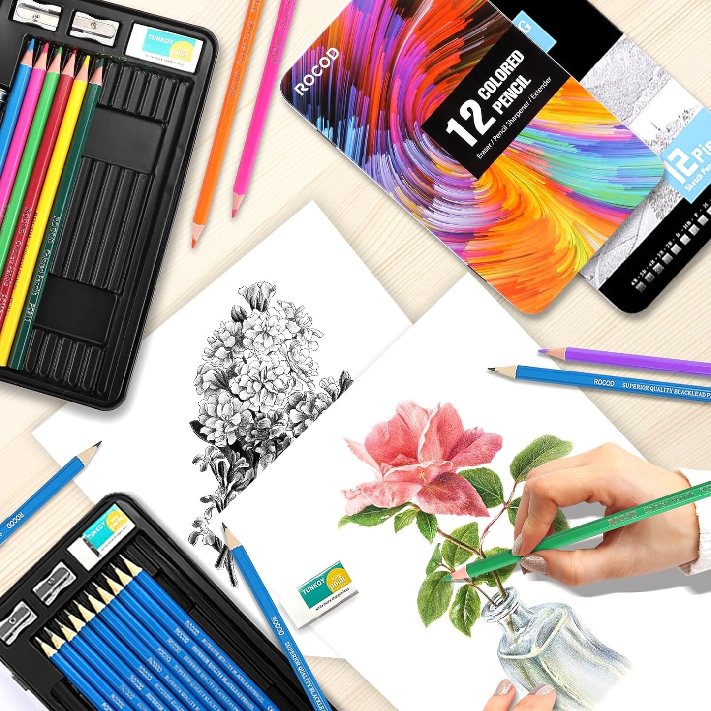 Profession Sketch Pencils & Colored Pencils for Kids and Adults Drawing Pencils Set