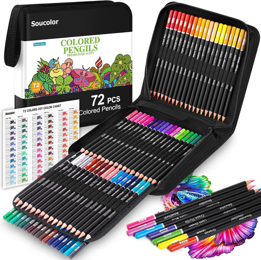 Soucolor 72-Colors Premium Artist Colored Pencils Set with Zippered Case for School Preppy Supplies, Drawing Kit Art Supplies for College Students