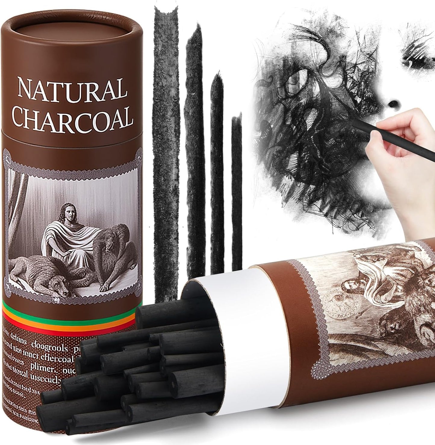 Gueevin 24 Pcs Willow Charcoal Sticks, Willow Charcoal, Artists, Beginners, Students, Perfect for Sketching, Drawing, Shading, and Fine Art (2-4mm，4-5mm，5-7mm，7-9mm)