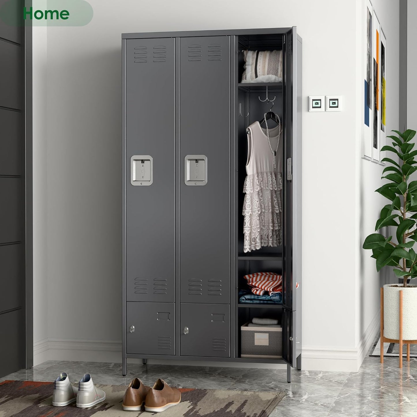 Metal Storage Locker with 3 Big Doors & 3 Small Doors, Lockers for Employees with Hooks for School Garage Office Gym Bedroom,Assembly Required,Dark Grey