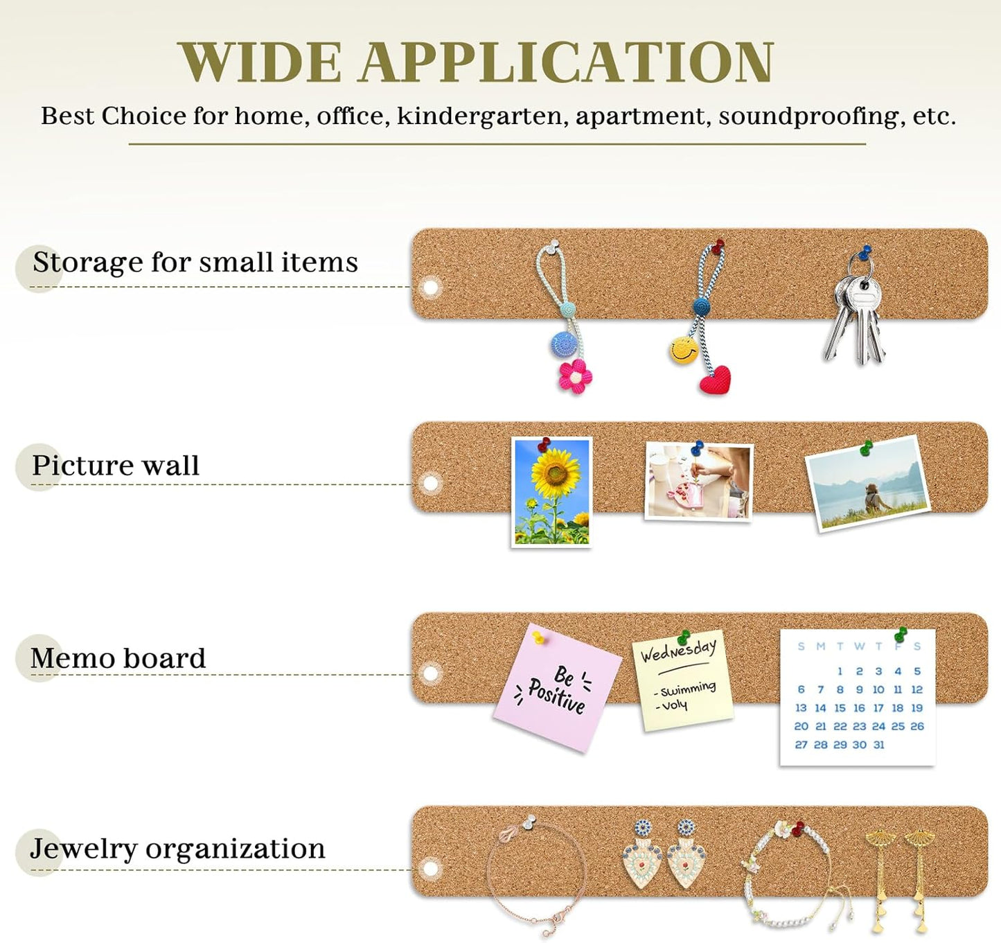 DOLLAR BOSS Bulletin Board Cork Strips for Walls-13x2 Inch, 1/2 Inch Thick, Adhesive Frameless Cork Board for Office, Home & School with 30 Push Pins