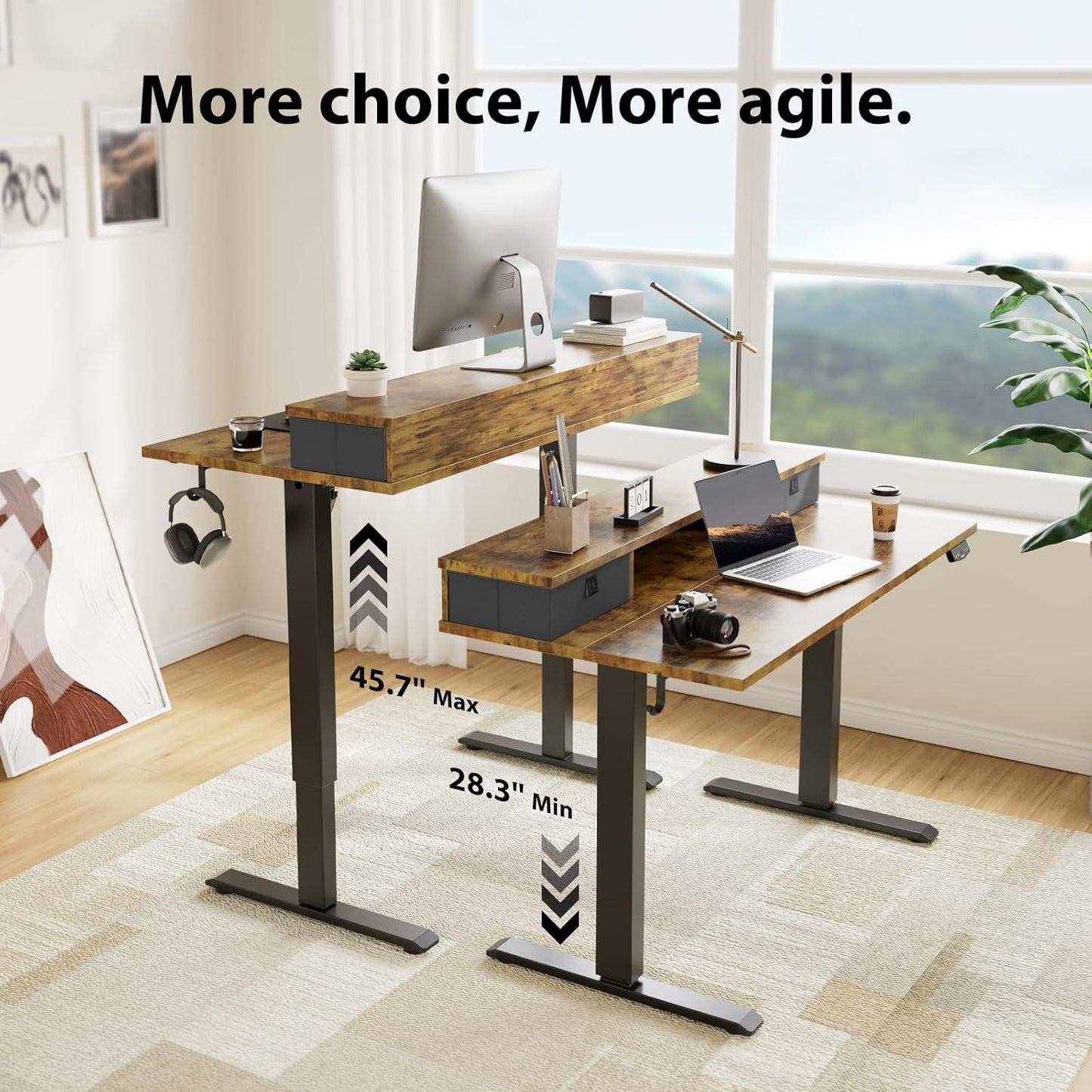 Agilestic 40 x 24 Inches Height Adjustable Electric Standing Desk with 2 Drawers, Stand Up Electric Standing Desk Adjustable Height, Sit and Stand Computer Table with Splice Board, Rustic Brown