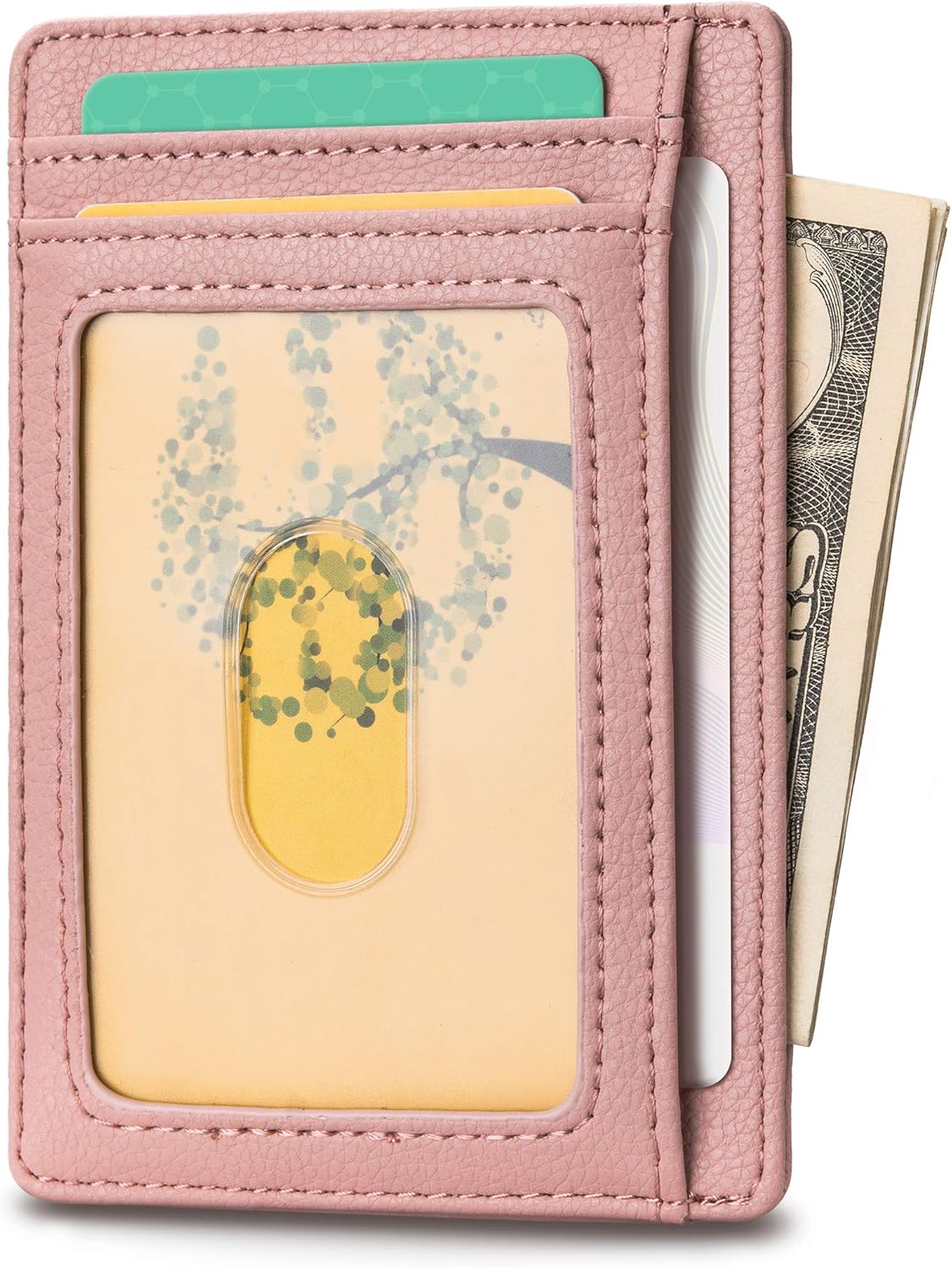 Buffway Slim Minimalist Front Pocket RFID Blocking Leather Wallets for Men and Women - Lichee Pink