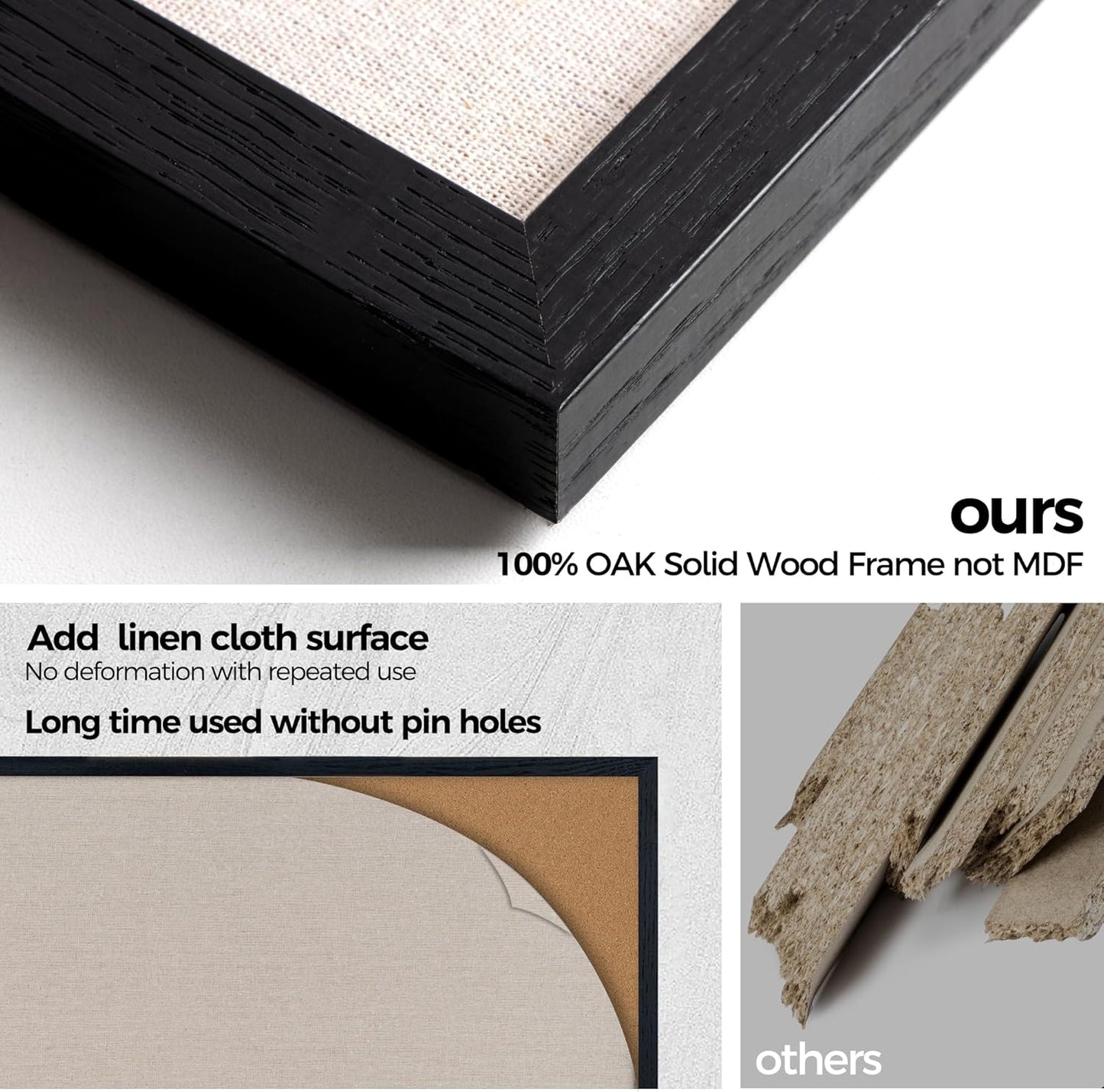 Fun Memories Cork Bulletin Board 24x36 Inches with Oak Wood Frame, Large Wall Mounted Pin Board for Office, Home & School - Includes Thumb Tacks & Hooks (Black)