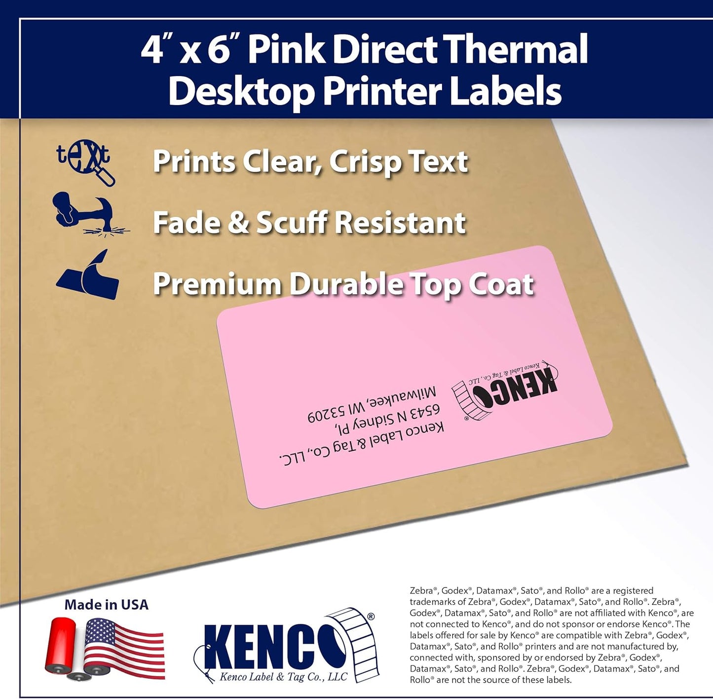 4" X 6" Direct Thermal Perforated Stickers Labels for Shipping Labels, Inventory, and Color Coding - Compatible with Zebra, Rollo, Godex and More (Pink, 6 Rolls)