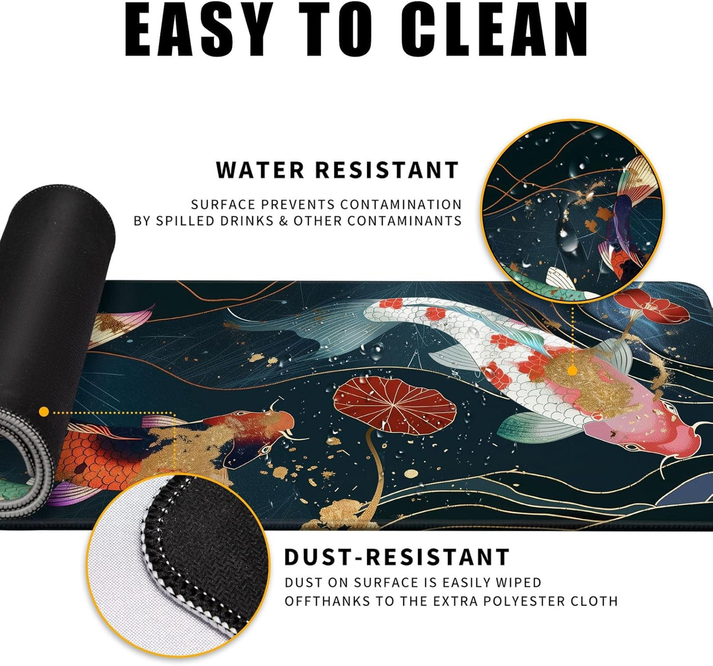 Japanese Koi Fish Gaming Mouse Pad Desk Mat Kawaii Mousepad Mouse Pad, Extra Large Deskmat Cut Laptop Mouse Pads Decor-Colorful Leaves