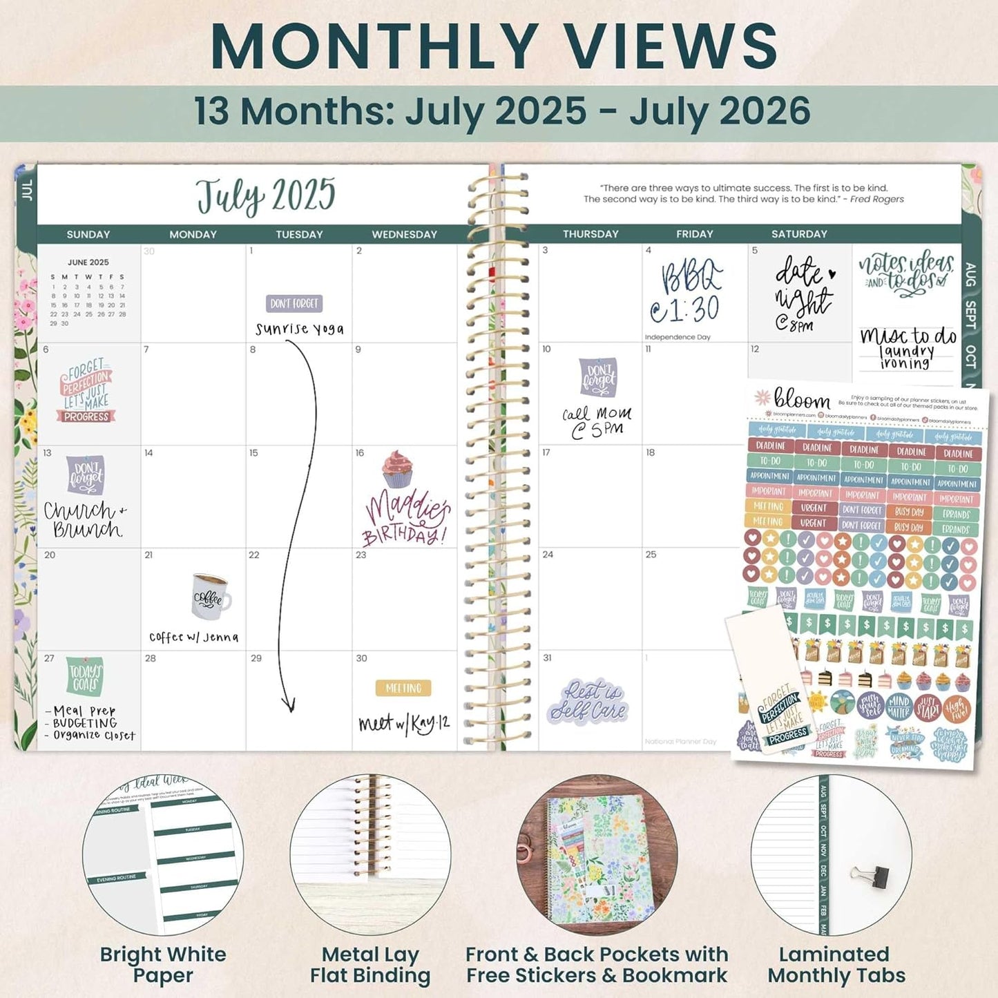 bloom daily planners 2025-2026 (8.5" x 11") Academic Year Day Planner (July 2025 - July 2026) - Weekly & Monthly Dated Agenda Organizer with Stickers & Tabs - Garden Party, Beige