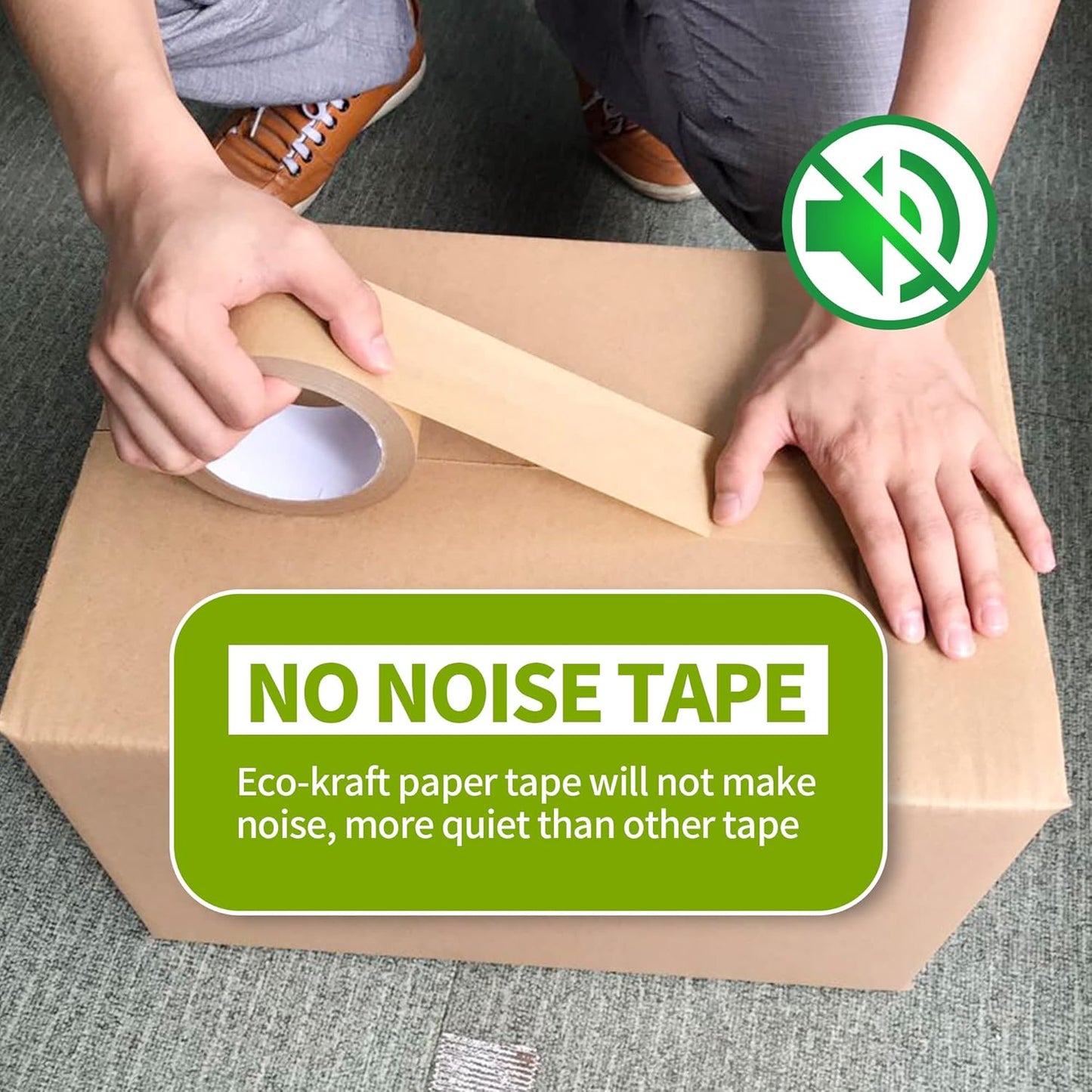 Eco-Friendly Kraft Paper Tape, Biodegradable Kraft Paper Tape, Recyclable Writable Packing Tape, Non-Coated Surface for Masking, Sealing, and Packaging Use, 2inch x 60yards, 36Rolls