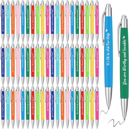 Yeaqee 100 Pcs Inspirational Pens Employee Appreciation Back to School Gifts Motivational Thank You Metal Greeting Quote Ballpoint Pen for Coworker Teacher(Multicolored,Mental Health Reminders)