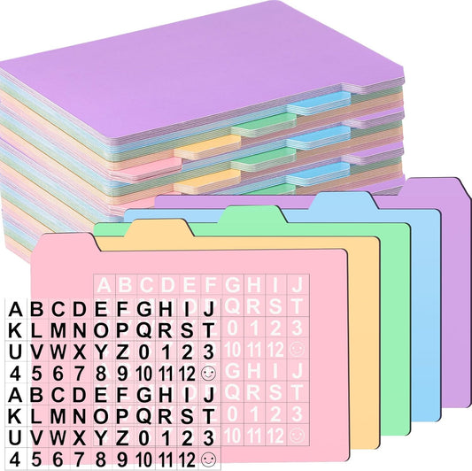 Harloon 52 Pcs Dry Erase Index Card Guide Set Include 50 Index Card Dividers 2 Number Alphabet Sticker with Tabs Photo Dividers for Office Business Back to School Supplies(4 x 6 Inch,Candy)