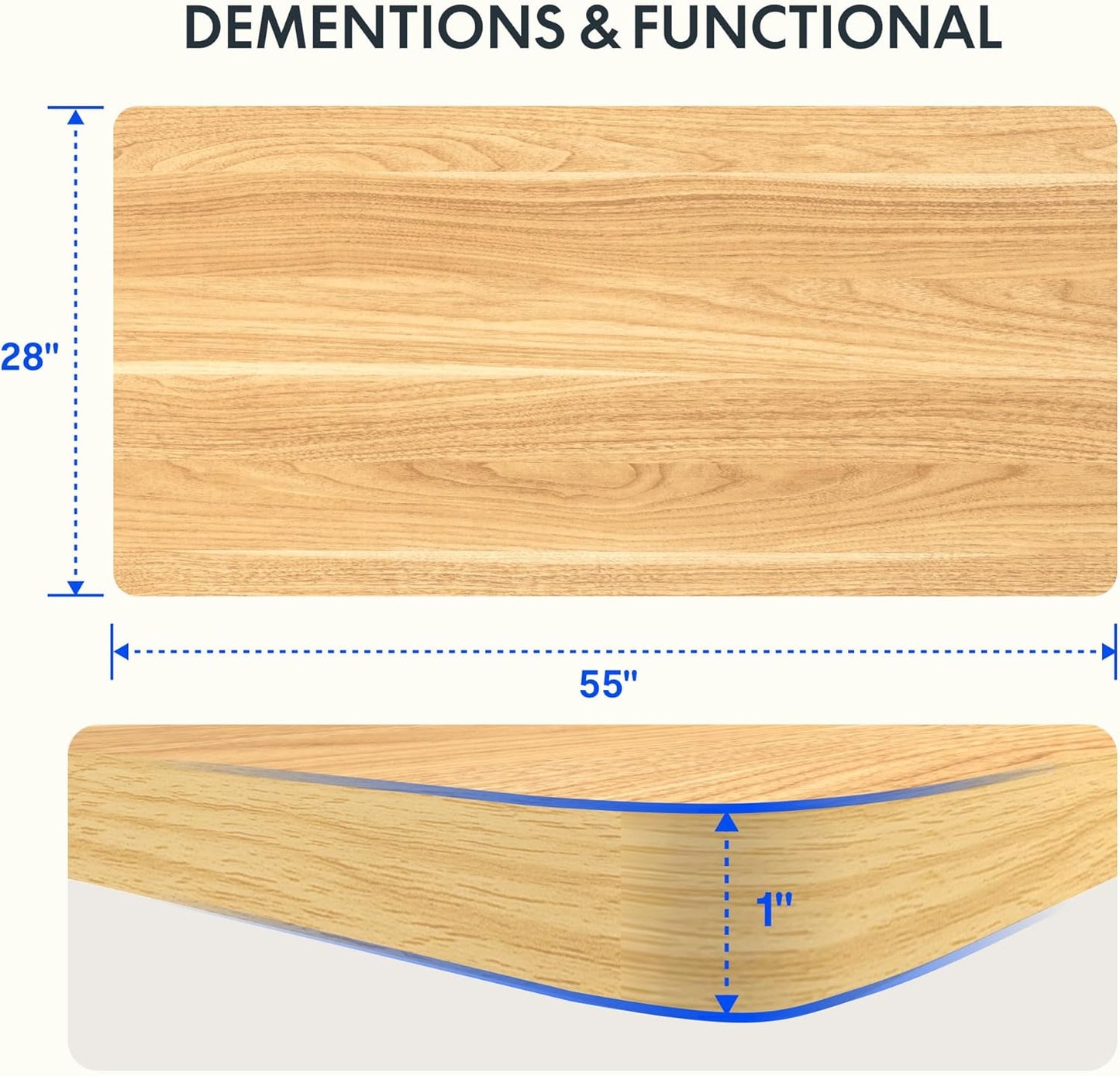 FLEXISPOT EN2 Whole-Piece Standing Desk with Clamp Power Strip, 55 x 28 Electric Stand Up Height Adjustable Desk with Cable Management (Black Frame + 55" Maple Top, 2 Packages)