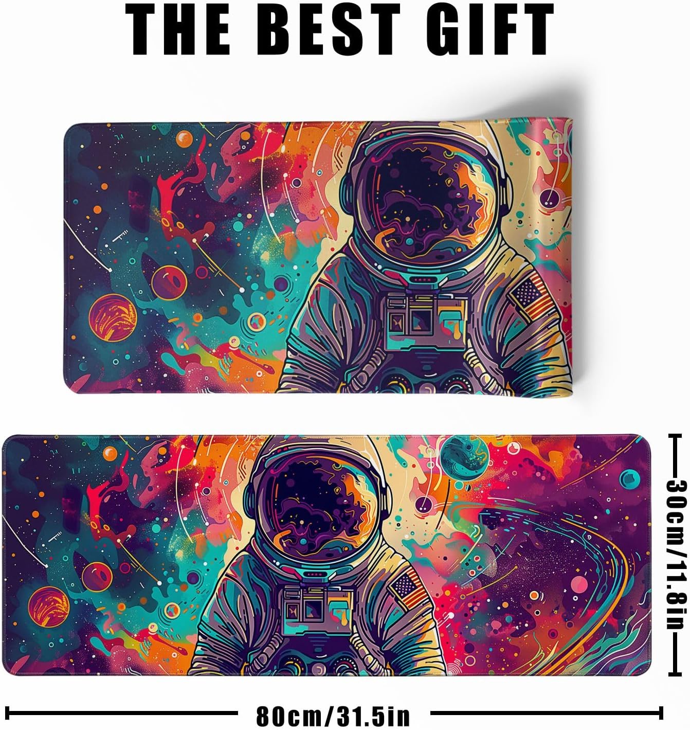 Desk Mat Colorful Space Desk Accessories Astronaut Extended Gaming Mouse Desk Pad Decorations for Office Keyboard Mousepad Mat31.5x11.8in, Stitched Edge Non-Slip Bottom Large Mouse Pad