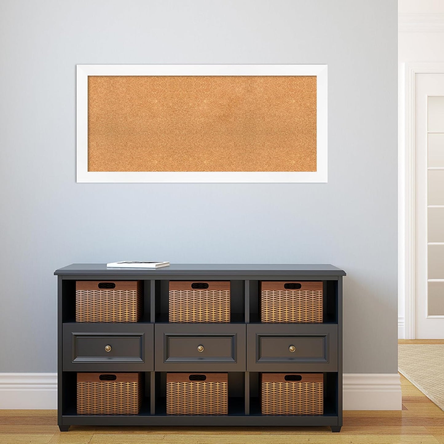 Amanti Art Natural Cork Board for Wall, 21x45 Vision Board with White Frame, Oversize Corkboard Office Decor for Home Organization, Modern Corkboard Pinboard to Display Items for Home Organization in