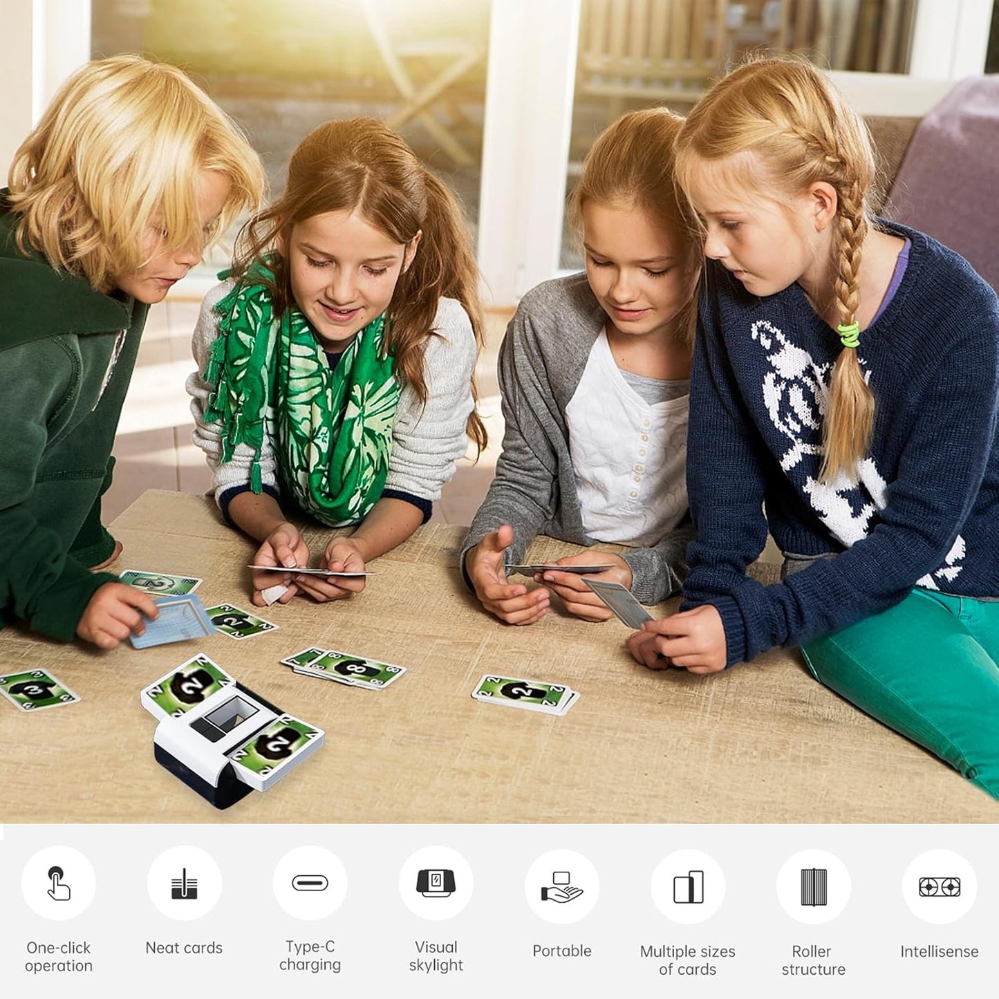 Automatic Card Shuffler, 1-2 Decks One-Press Auto and Manual Mode, Portable Low- Noise Electric Shuffling Machine, Suitable for UNO, Poker, Phase 10, Skip-Bo, Card Games