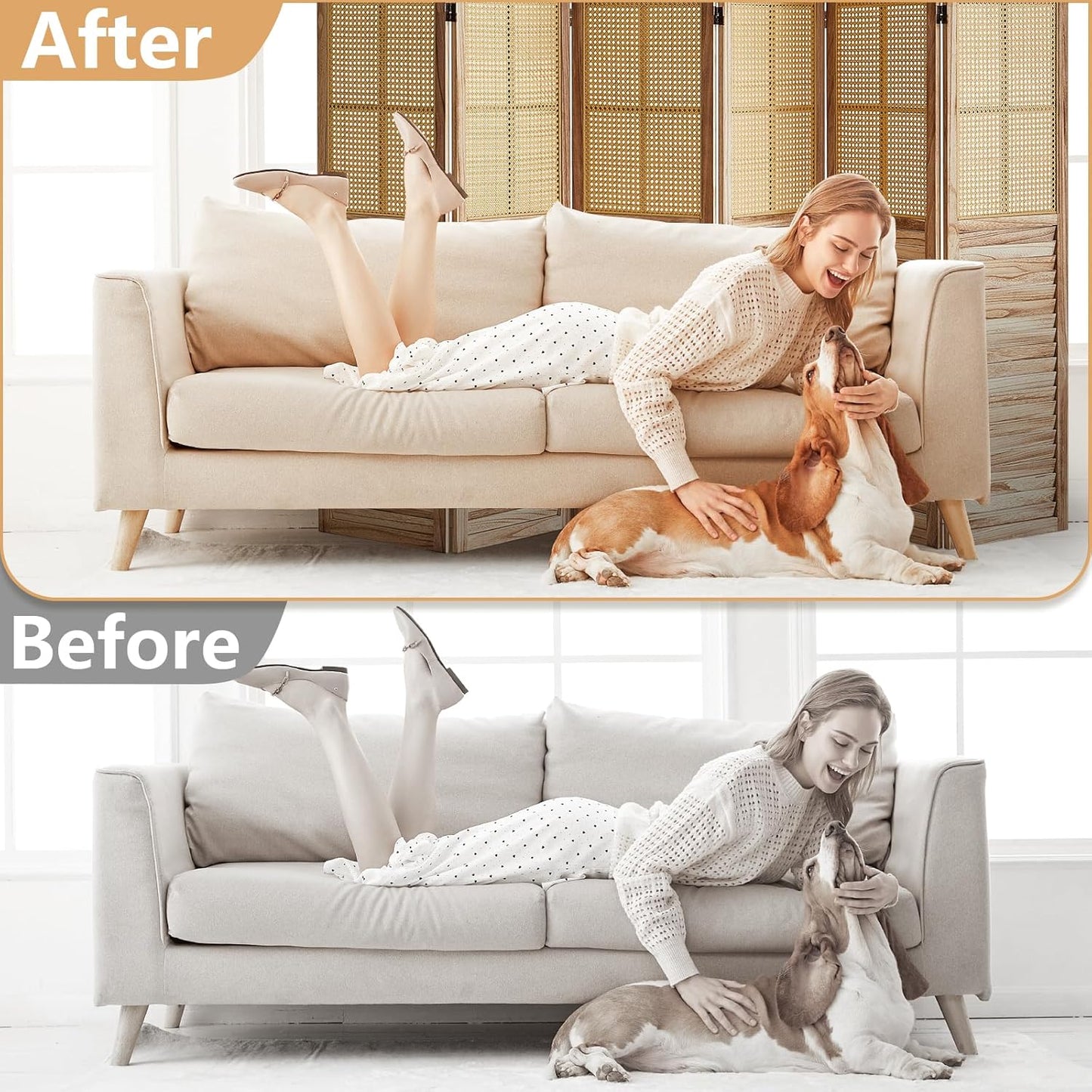 6 Panel Rattan Room Divider Panel, 5.6Ft Partitionsand Dividers, Louvered Partition Divider, Room Dividers Screen, Solid Wood Frame, Folding Screen, Bedroom, Family Room, Light Brown