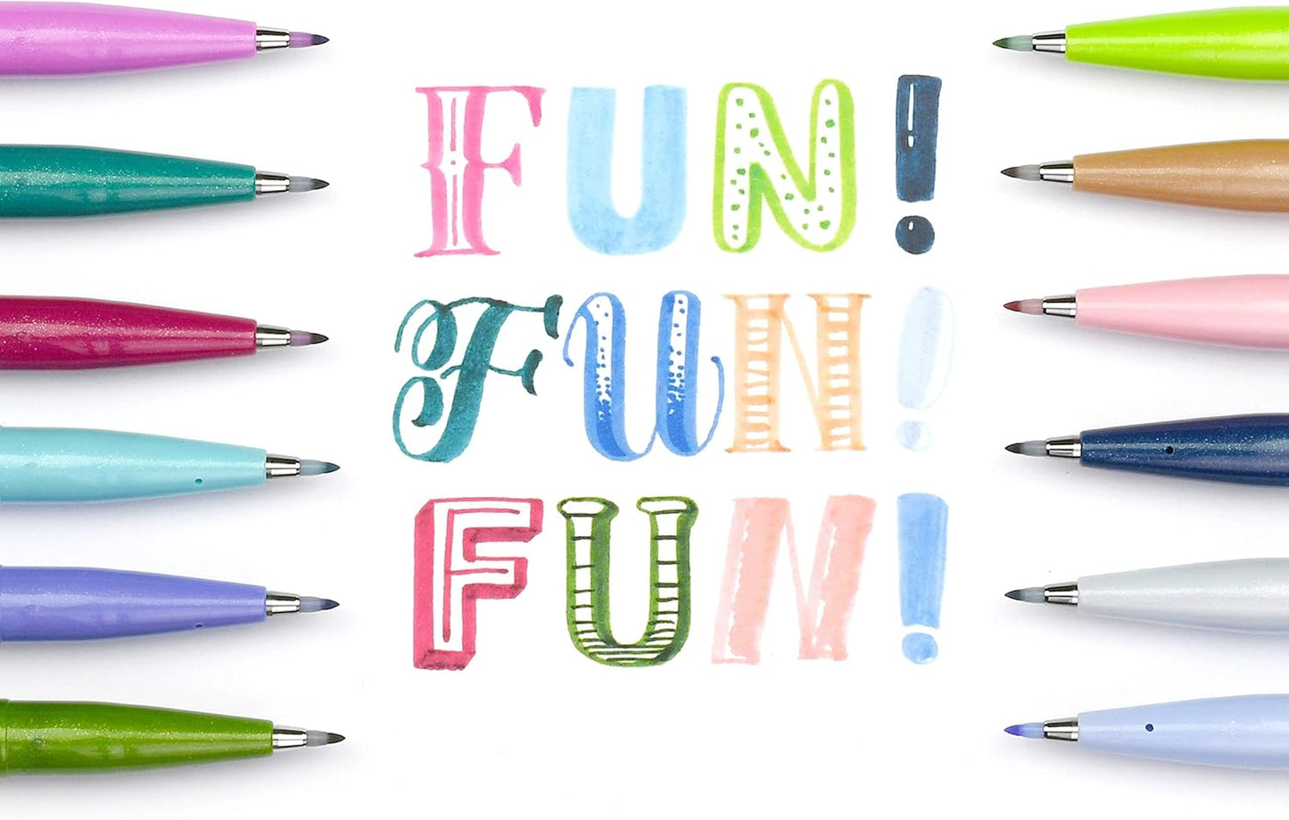 Pentel Arts Sign Pen Brush Tip, Assorted Colors, 12 Pack Box (SES15C2PC12)