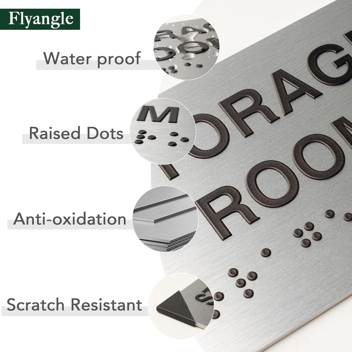 Break Room Signs for Business and Office Sign, ADA Signs with Raised Text & Grade 2 Braille, Easy Installation with Adhesive Pad – Brushed Aluminum/Silver