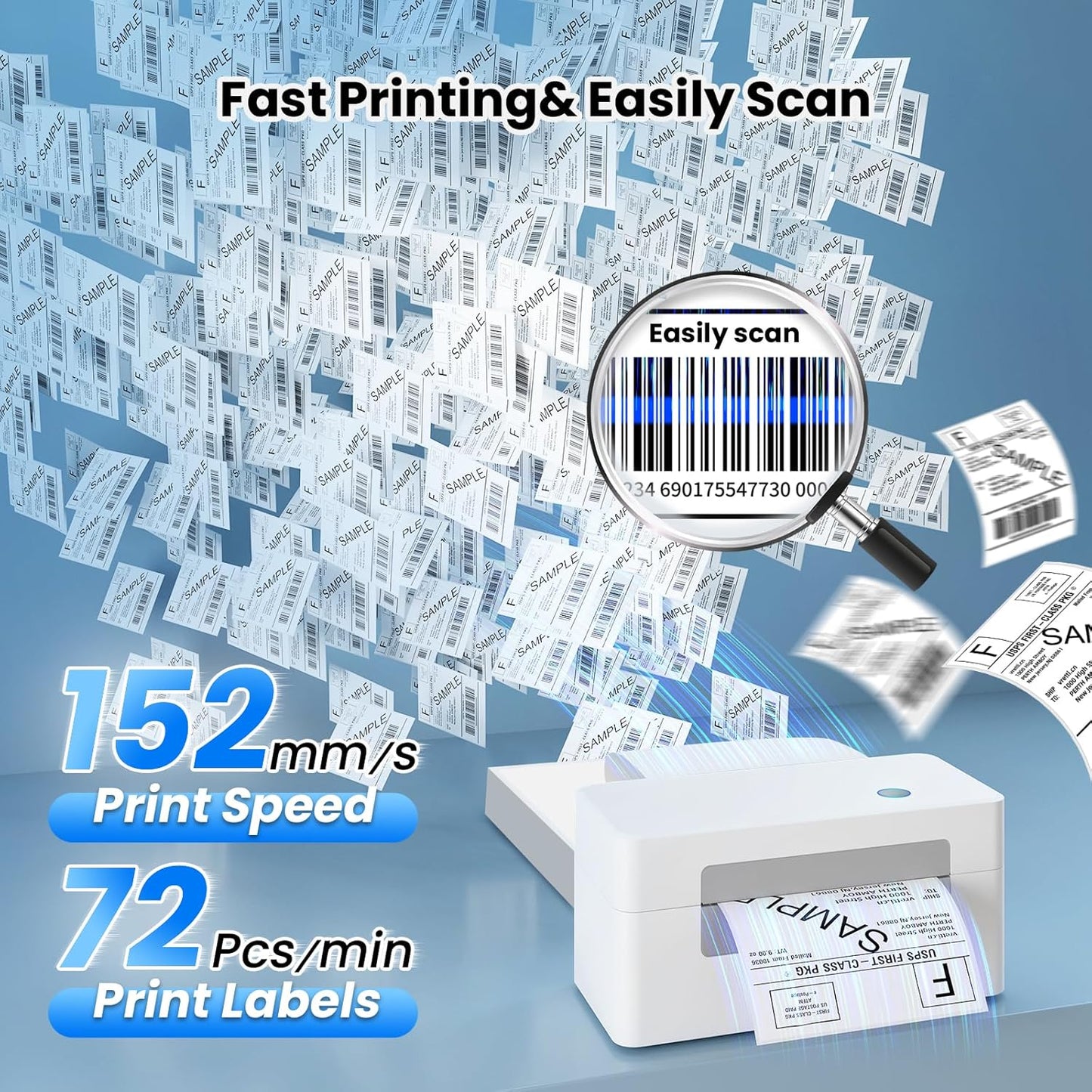 vretti USB Shipping Label Printer - 4x6 Thermal Label Printer for Small Business, Compatible with Windows,Mac,Linux and ChromeOS, Supports Barcodes, Shipping Labels, Mailing Labels, Etc.