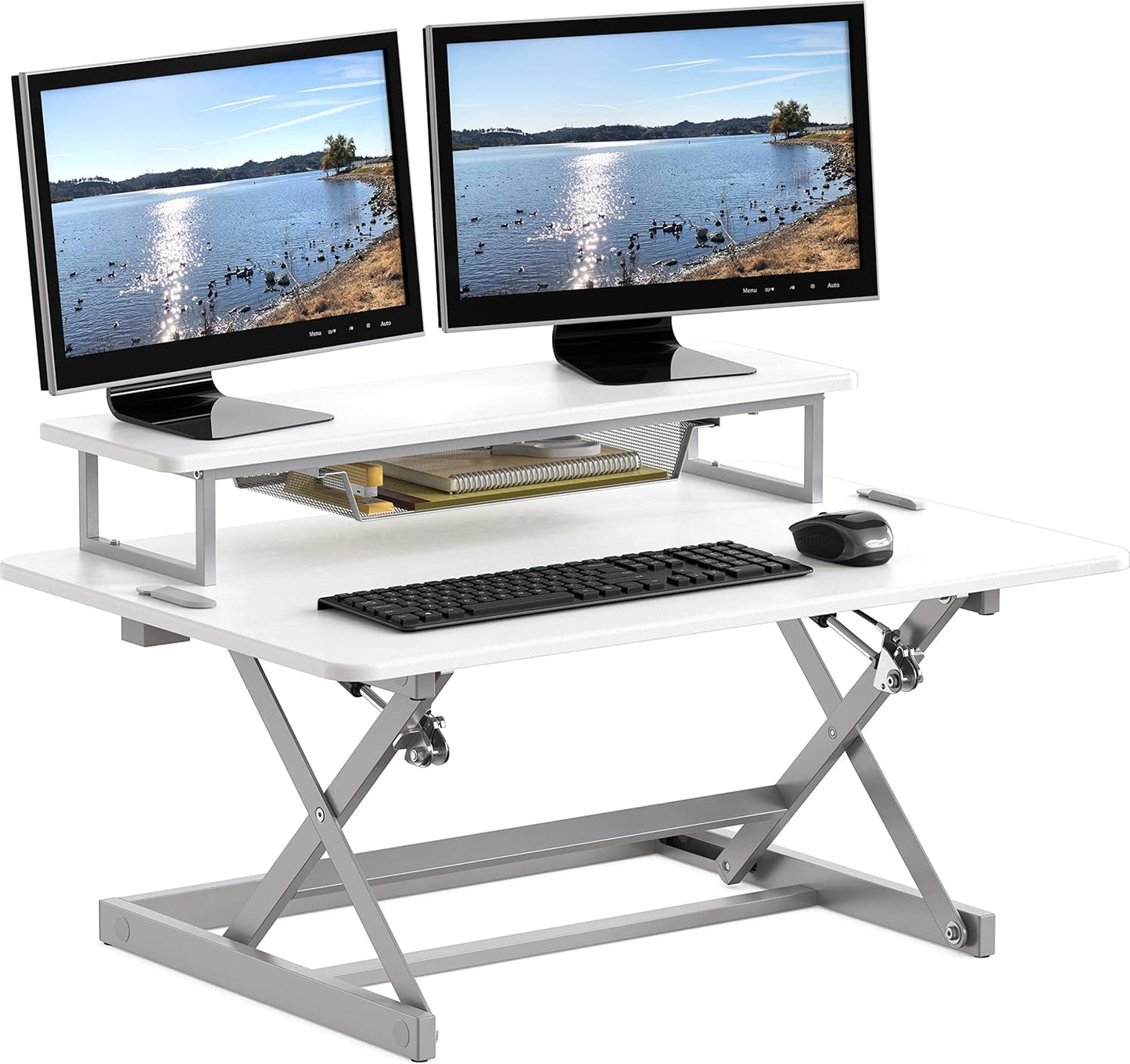 SHW 36-Inch Height Adjustable Standing Desk Converter Sit to Stand Riser Workstation, White