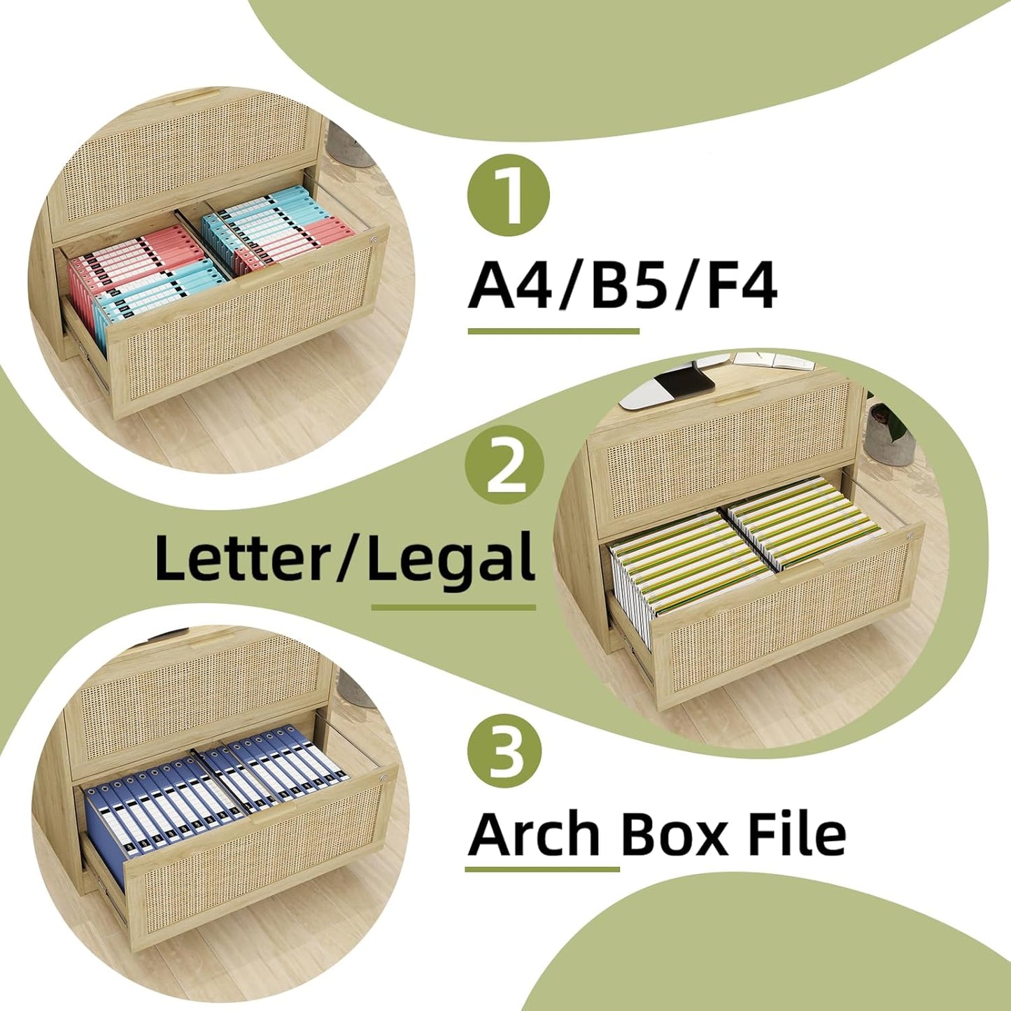 HOPUBUY 2 Drawer File Cabinet with Lock, Printer Stand Lateral Filing Cabinets for Home Office and School, Wood Rattan File Cabinet for Hanging Files/Letter/Legal/A4/F4 Size, Oak