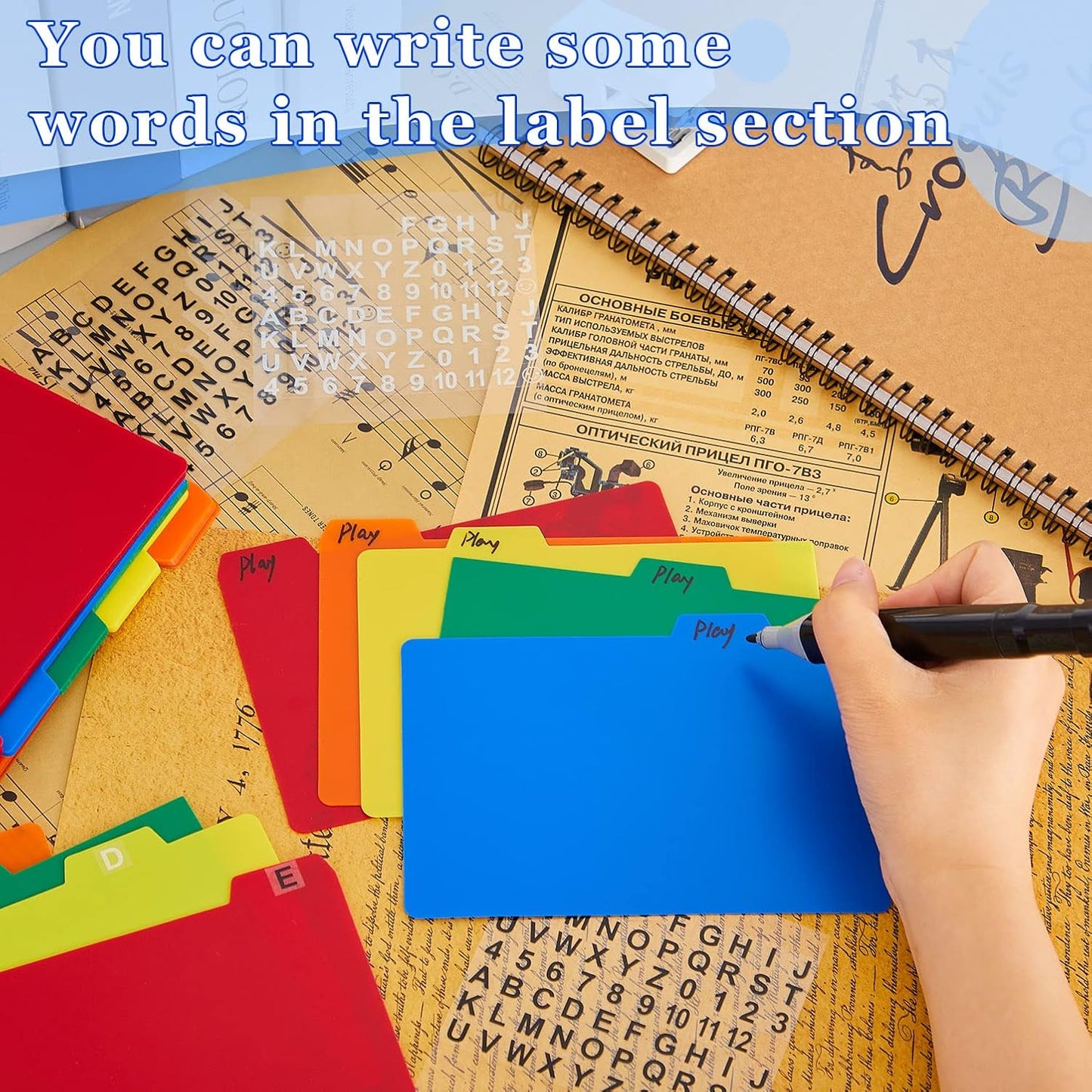 Lewtemi 50 Pcs Index Card Dividers 3 x 5 Inch Index Card Dividers with Tabs Guides with 2 Pcs Alphabet Number Stickers for Office Recipe Business (Assorted Color)