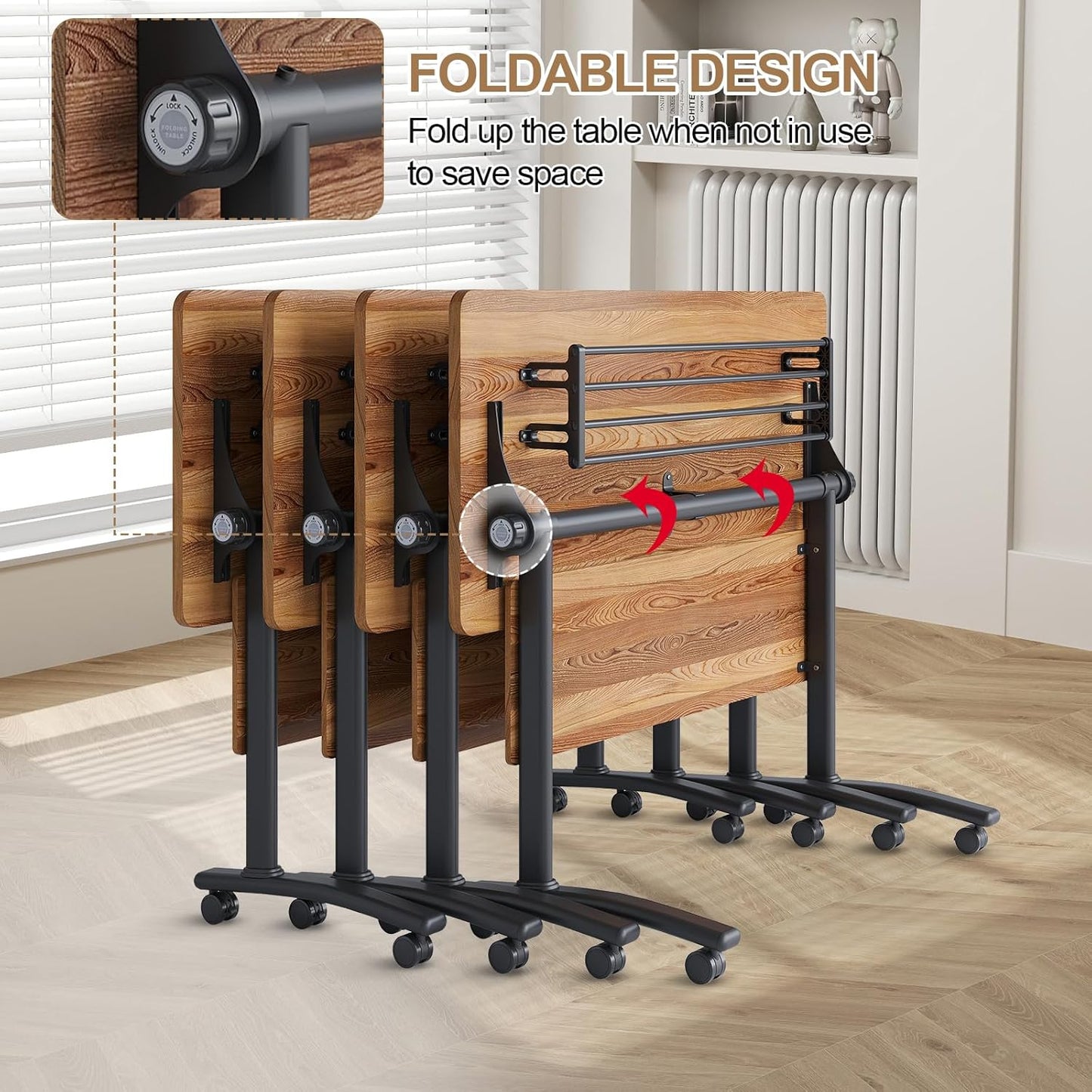 Conference Room Table with Flip-Top Design for Dynamic Meetings, Business Table Computer Desk with Heavy-Duty Frame,Foldable Seminar Meeting Tables for Home Office (2, C, 61IN)