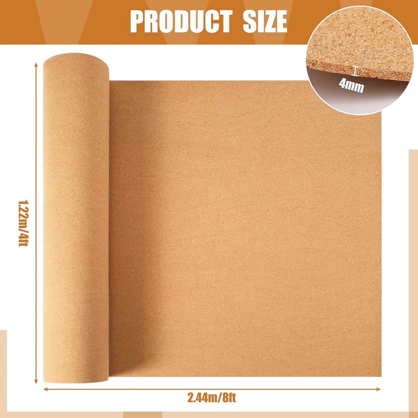 Pinkunn Cork Board Roll 94 x 48, Thick Bulletin Board Cork Sheet for Wall Dart, Crafts, DIY Projects(4 mm)