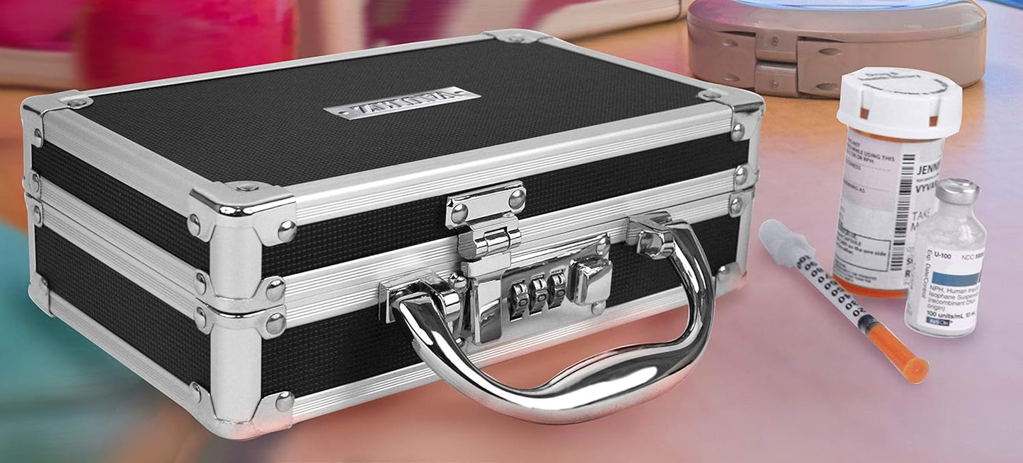 Vaultz Medicine Safe Case w/Combination Lock - Pack of 3 Cases, 8.35 x 5 x 2.5 - Black