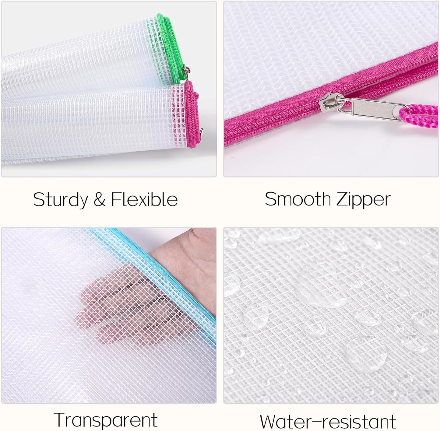 Sooez 24 Pack Mesh Zipper Pouch with Sticky Labels, A4 Mesh Bags for Board Game Puzzles Organization Storage, Durable Letter Size File Folders Organizer for Teacher School Classroom Office Supplies