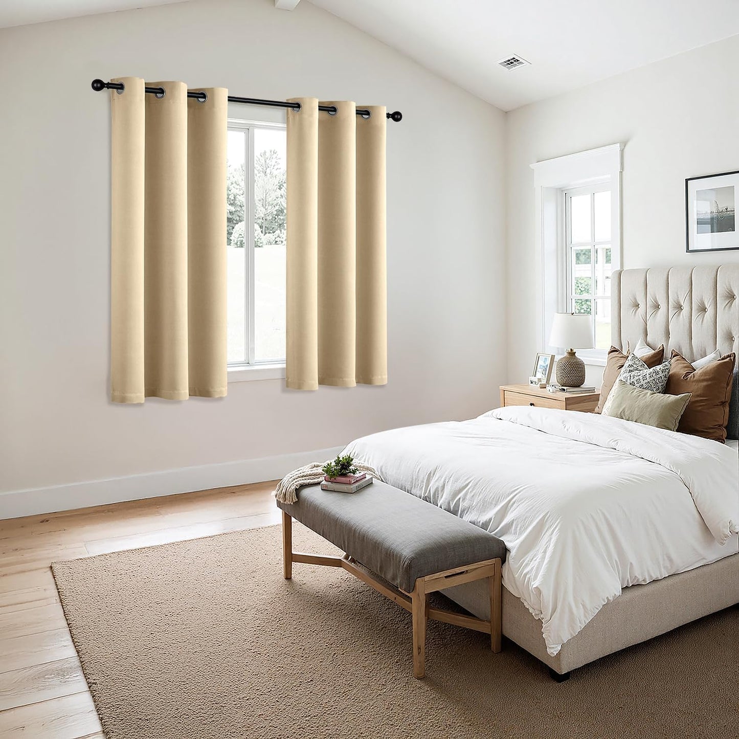 MIULEE Cream Beige Blackout Curtains - Thermal Insulated Bedroom Curtains Room Darkening Drapes for Living Room Kitchen Grommet Top Light Blocking Window Treatment, 40 x 45 Inches Long, 2 Panels