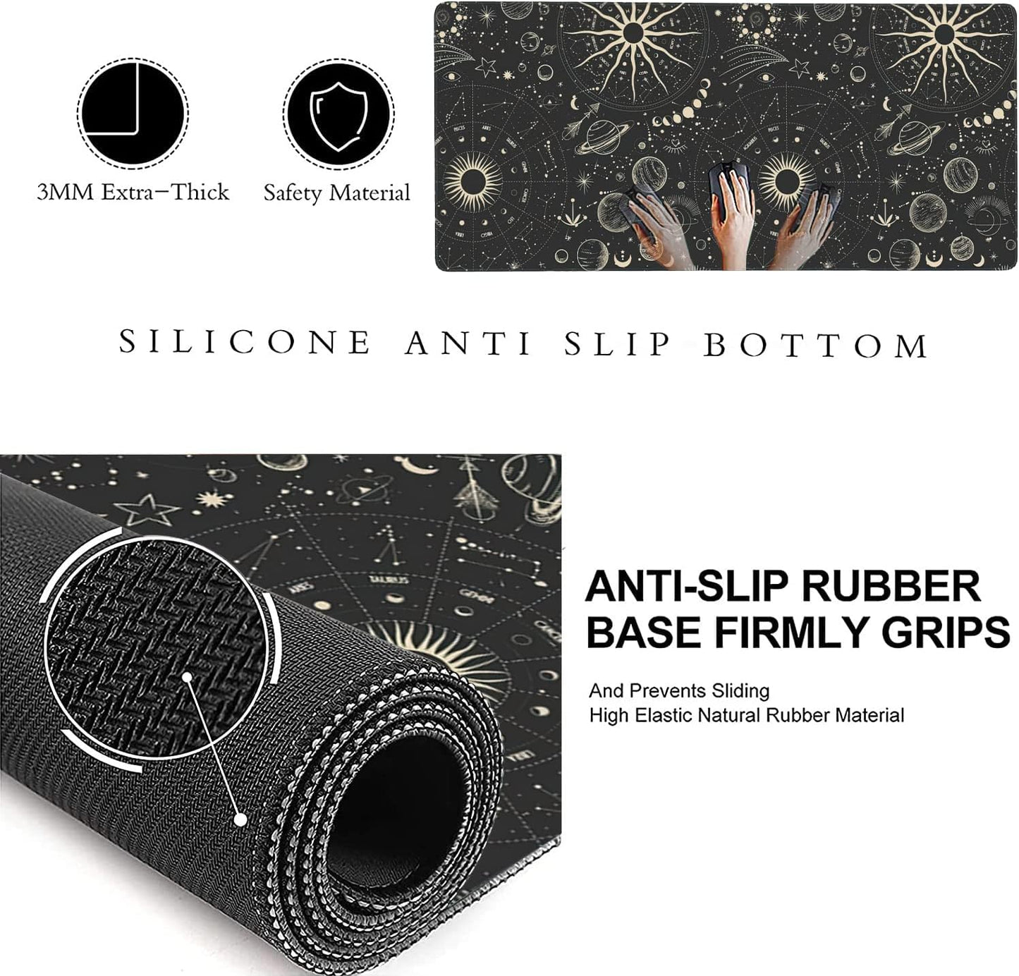 Vintage Moon Phases Extended Gaming Mouse Pad Large Desk Mat with Non-Slip Rubber Base and Stitched Edges,Keyboard Mouse Mat Desk Pad for Work,Game,Office,Home 35.4 * 15.7 Inch