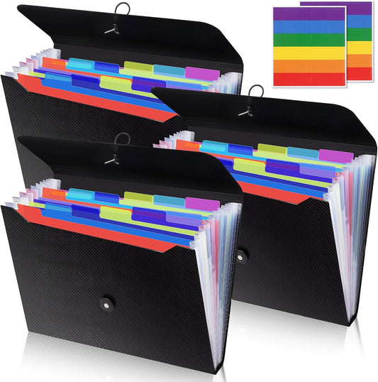 3 Pcs Accordion Folder 13 Pocket Expanding File Folder,Plastic Accordion File Organizer with Labels,Accordian Filing Folder,A4 Letter Size Paper Document Receipt Organizer for Office Home