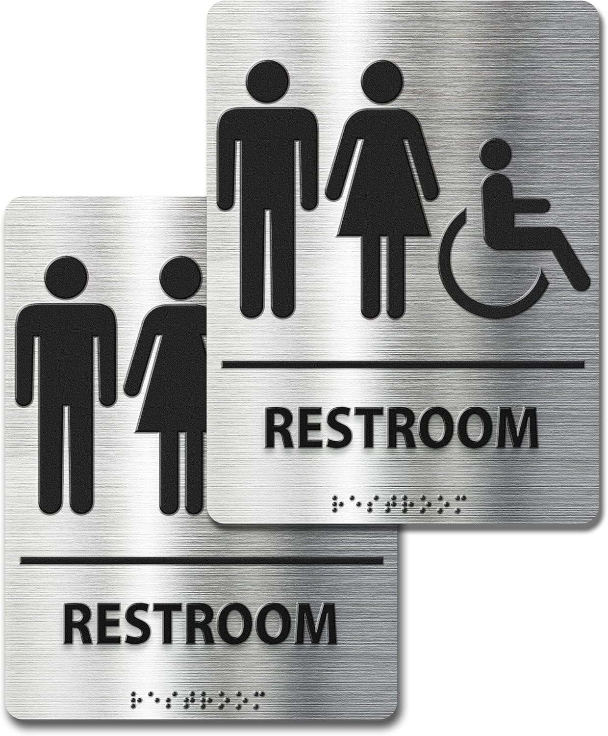 ADA-Mark Modern Restroom Sign for Business -2PK ADA Compliant Braille Bathroom Sign with Easy Installation - 6" W x 8" H