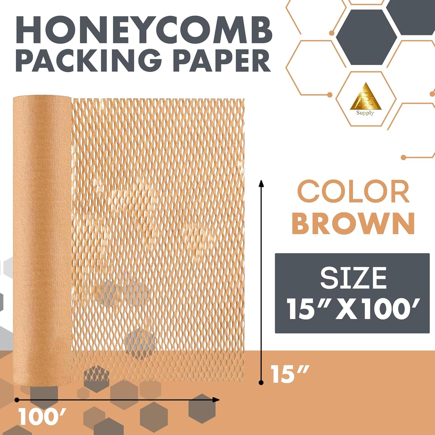 Brown Honeycomb Packing Paper for Moving Breakables, 15 Inch x 100 Feet. Fragile Shipping Supplies. Perforated Packing Materials for Fragile Items. Moving Paper Wrap. Eco Friendly Packaging