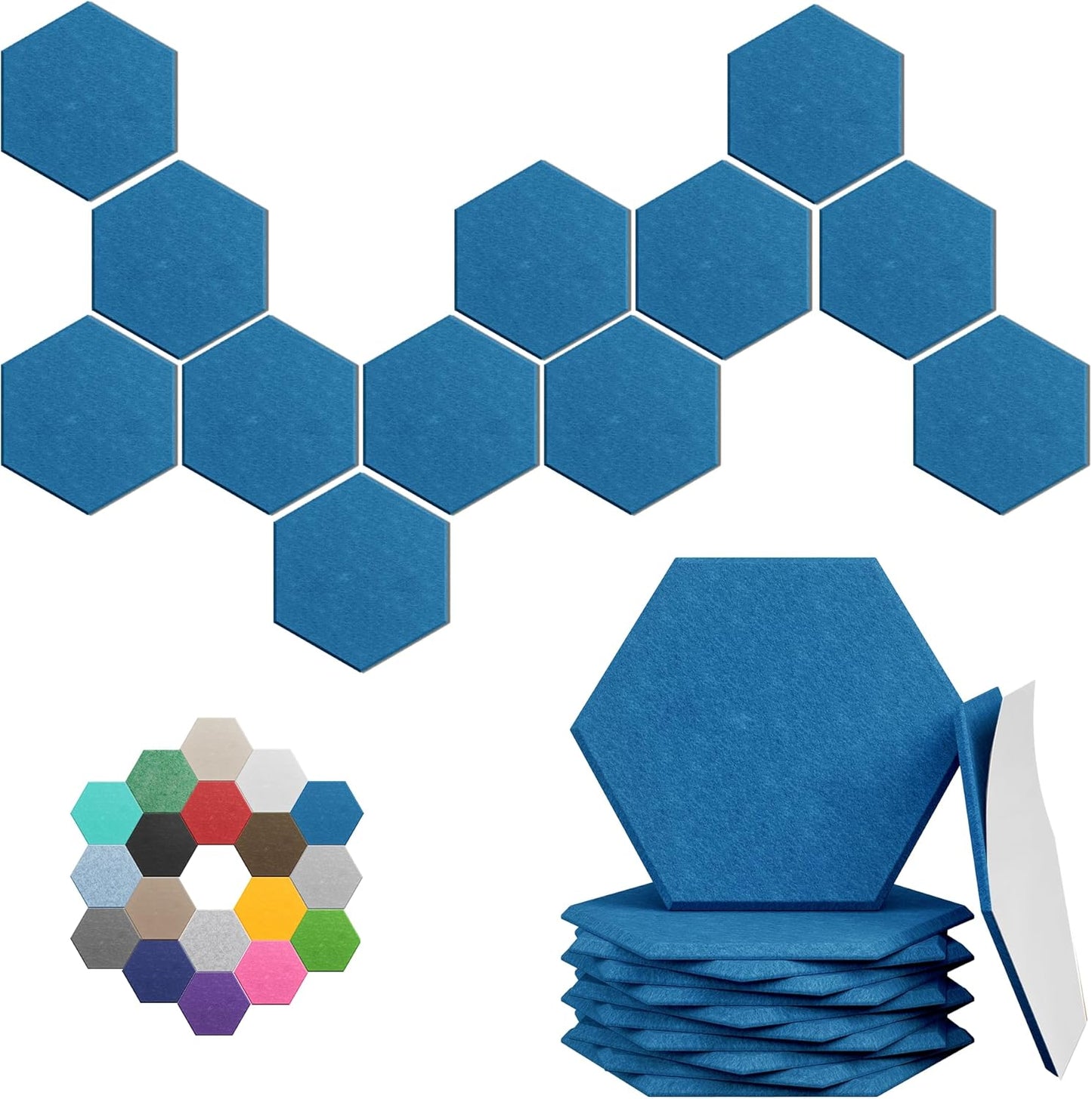 Hexagonal Acoustic Panels-12 Pack High-Density Sound Absorbing Panels 12"X10"X0.4" for Enhanced Noise Reduction, DIY Design, Idea for Studios, Offices, and Home Theaters(Yale Blue)