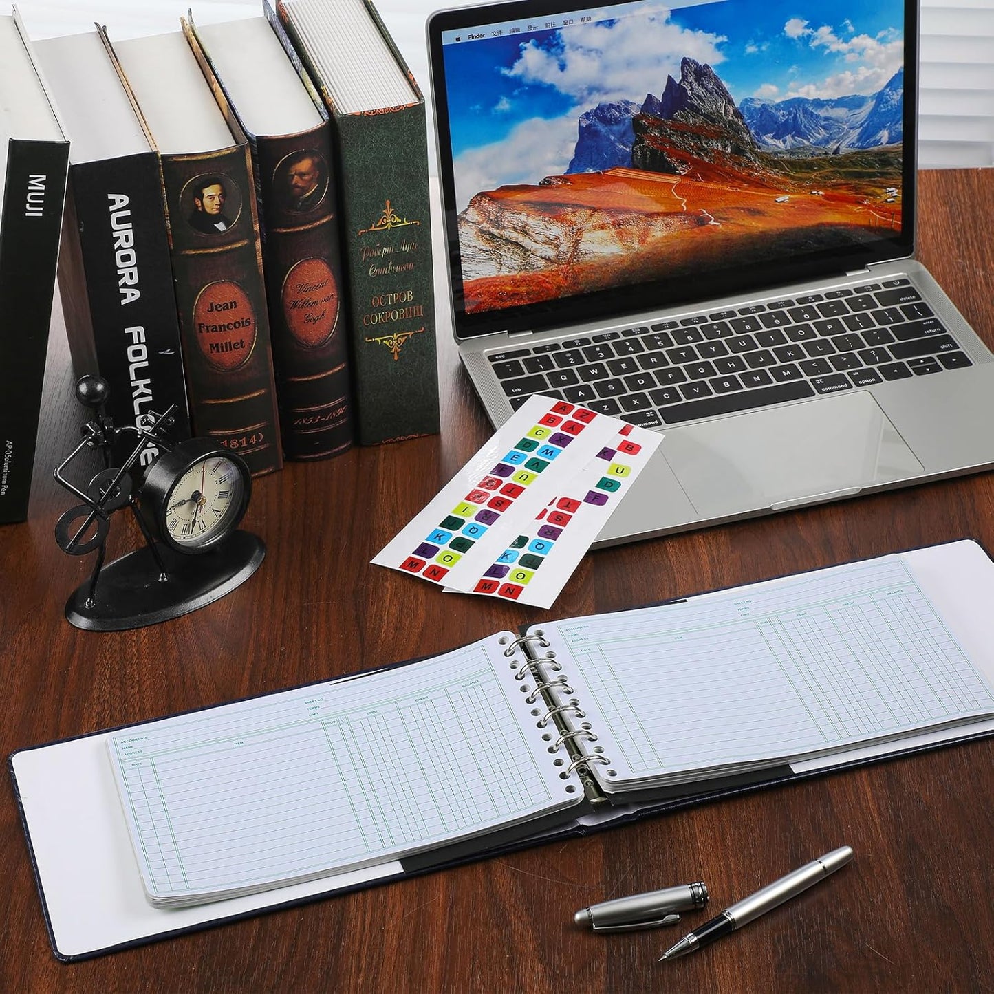 Ring Ledger Binder with 200 Pcs 5"x8.5" Ledger Sheets Small Index Tabs for Bookkeeping Accounting Business with Debit Credit Balance Columns(Black Cover, White Sheets)