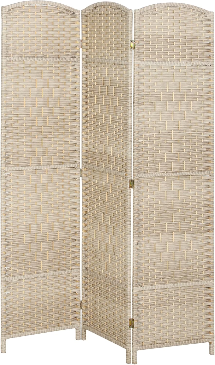 HOMCOM 3 Panel Room Divider, 6' Tall Folding Privacy Screen, Hand-Woven Freestanding Wall Partition for Home Office, Bedroom, Washed Oak