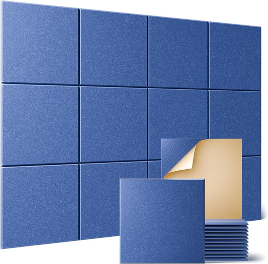 Sonicism 12 Pack Acoustic Wall Panels with Self-Adhesive, 12" X 12" X 0.4" Sound Proof Foam Panels, Decorative Soundproof Wall Panels, Sound Proof Absorbing Tiles for Home & Offices, Cerulean Blue