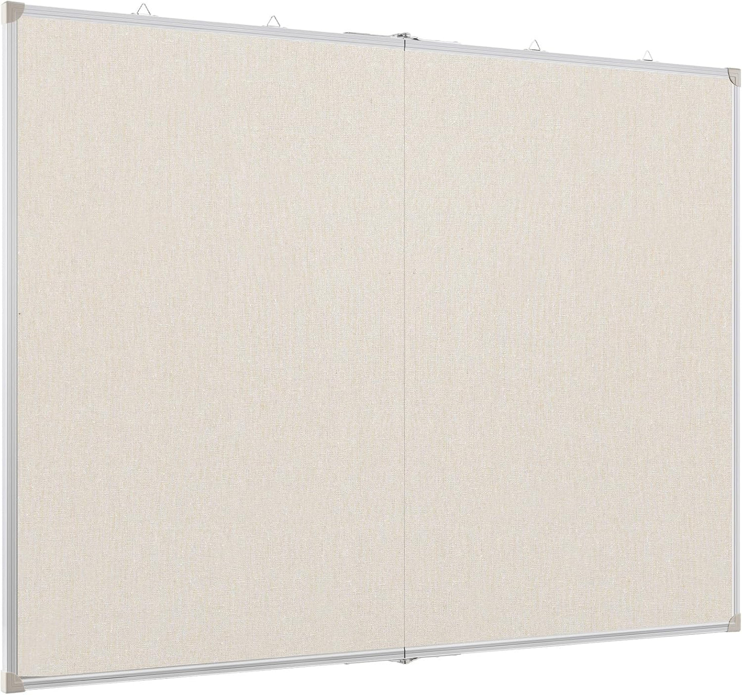 Double-Sided Large Cork Board with Linen, 48" x 36" Foldable Hanging Aluminum Framed Bulletin Board, Vision Board Pin Board Corkboards for Walls, Office, School Decor, 20 Pushpins