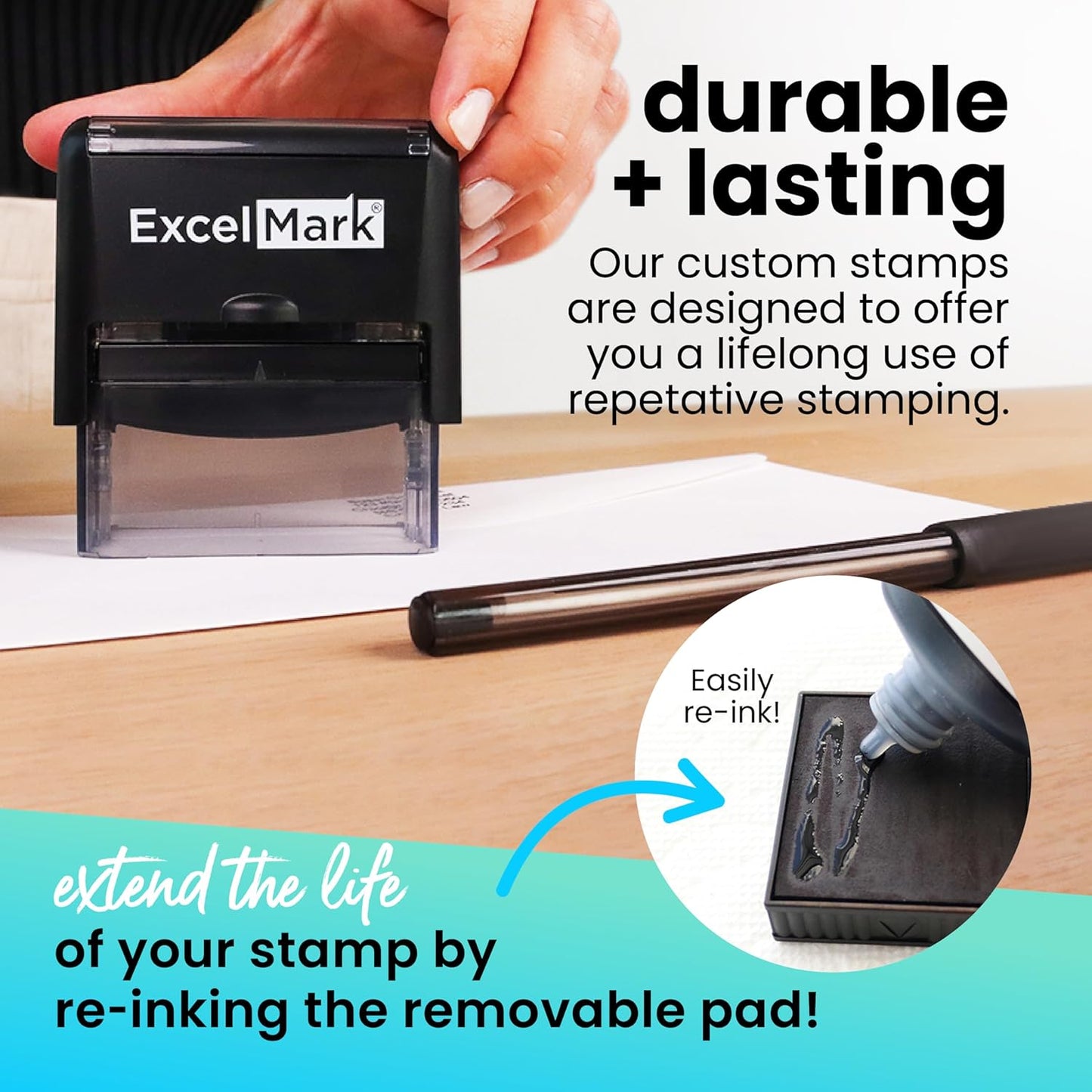 ExcelMark Custom Rubber Stamp – Clean & Easy Stamping – Personalized Self-Inking Stamp (Extra Large)