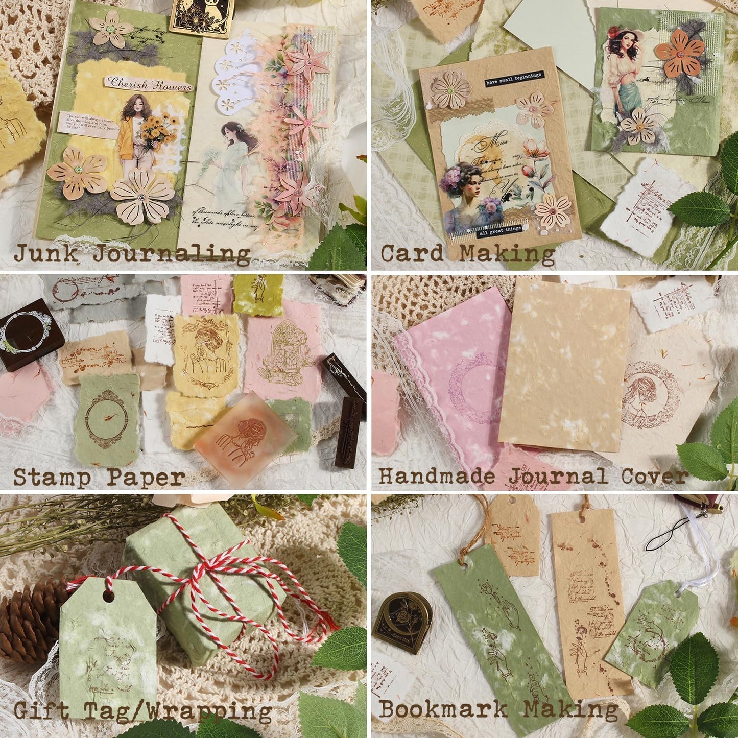 Textured Handmade Paper Sheets for Crafts, 21 Sheets A5 Thick Mulberry Scrapbook Paper for Card Making Supplies, Embossed, DIY Art Junk Journal, Collage, Mixed Media