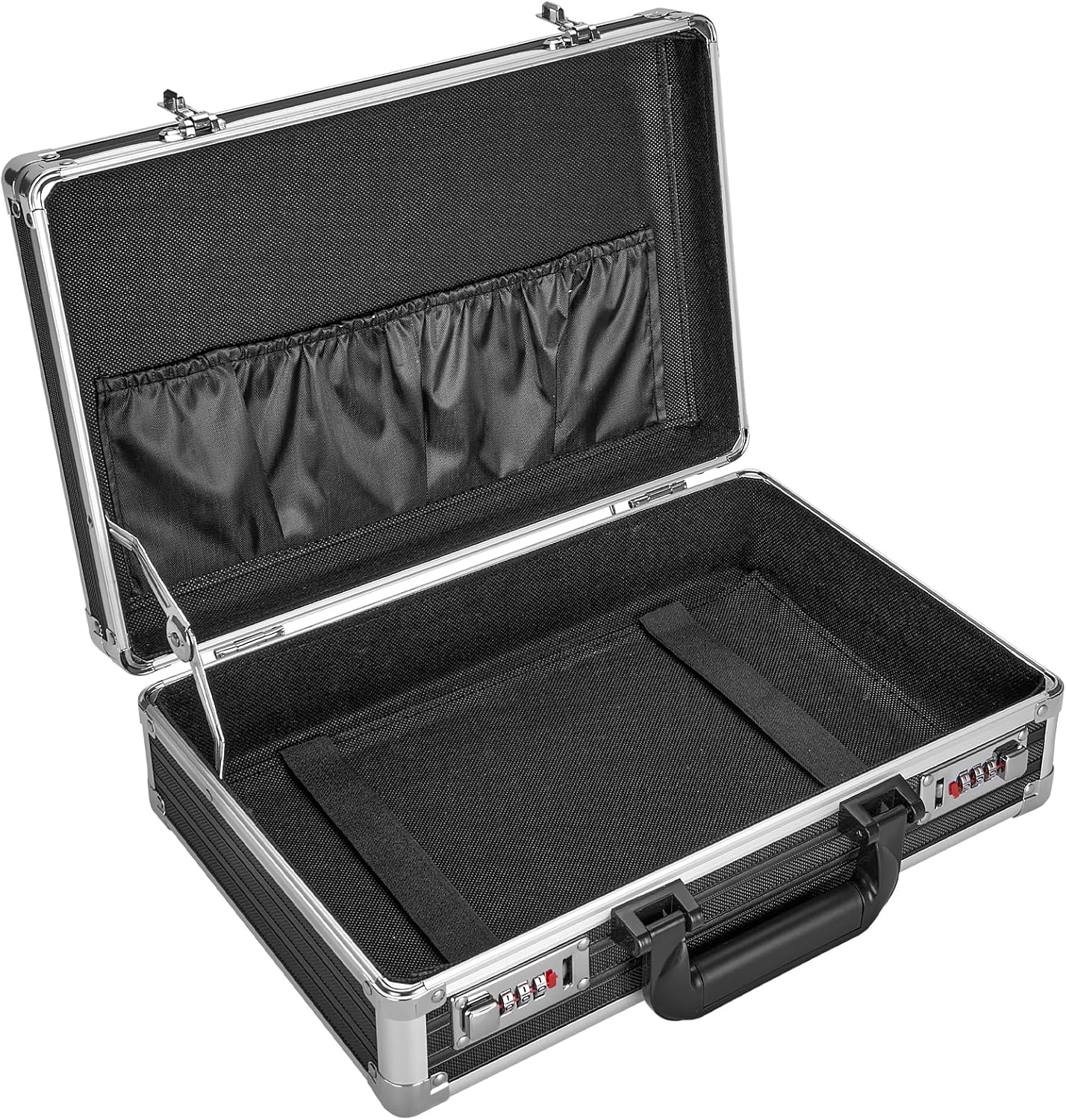 Medium Portable Locking Storage Totes - 14.2 x 9.8 x 4.5 Inch, Black, Modern Aluminum Storage Box with Dual Combination Locks
